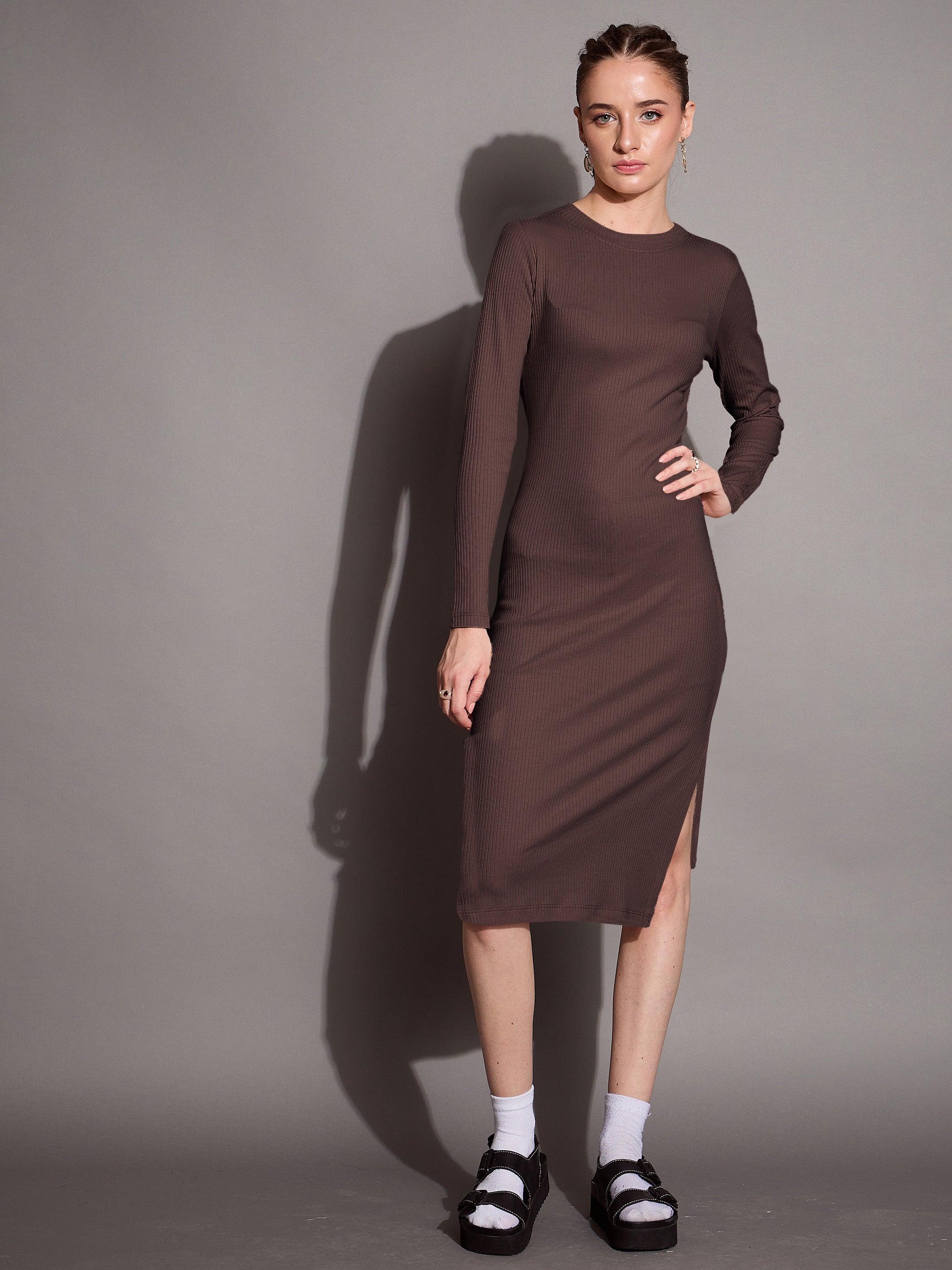 Women's Brown Rib Dress - Sassafras