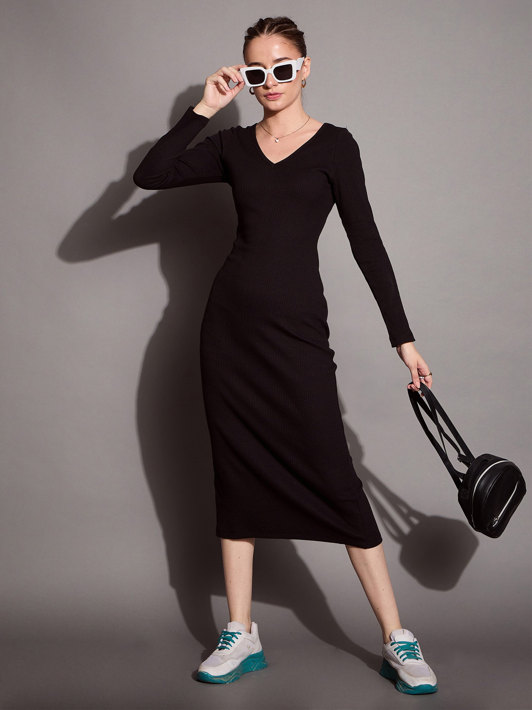 Women's Black Rib Dress - Sassafras