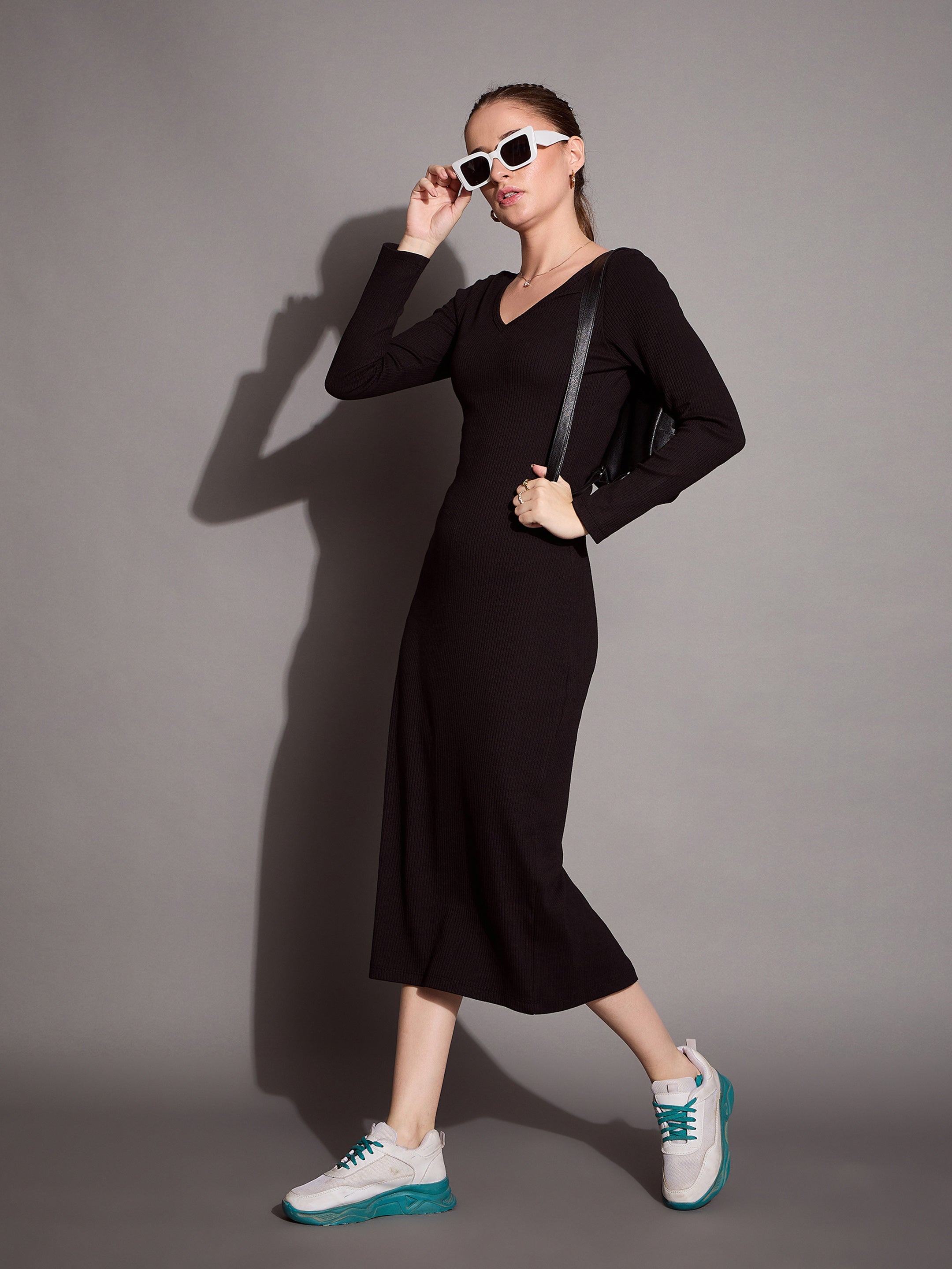 Women's Black Rib Dress - Sassafras