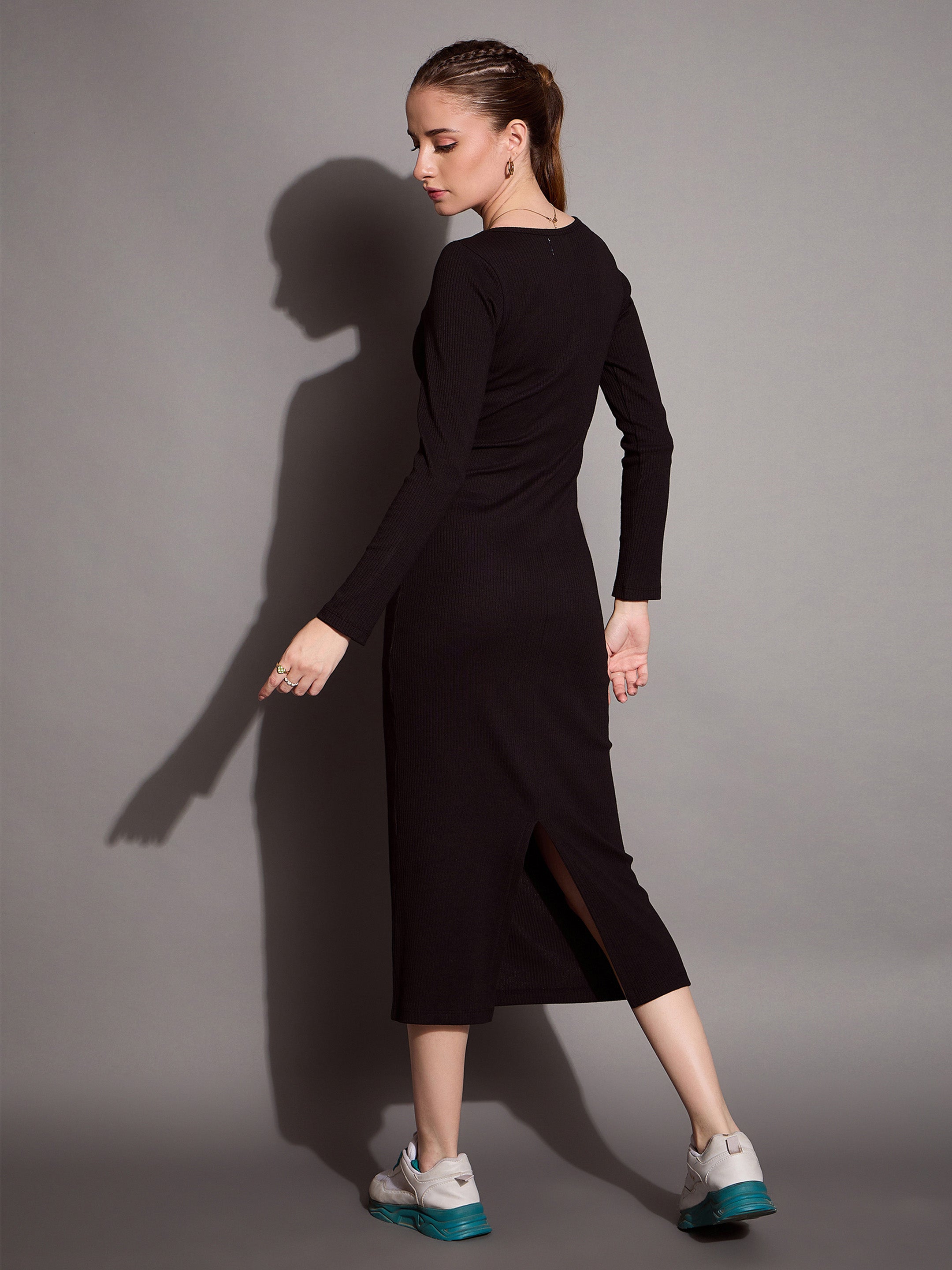 Women's Black Rib Dress - Sassafras