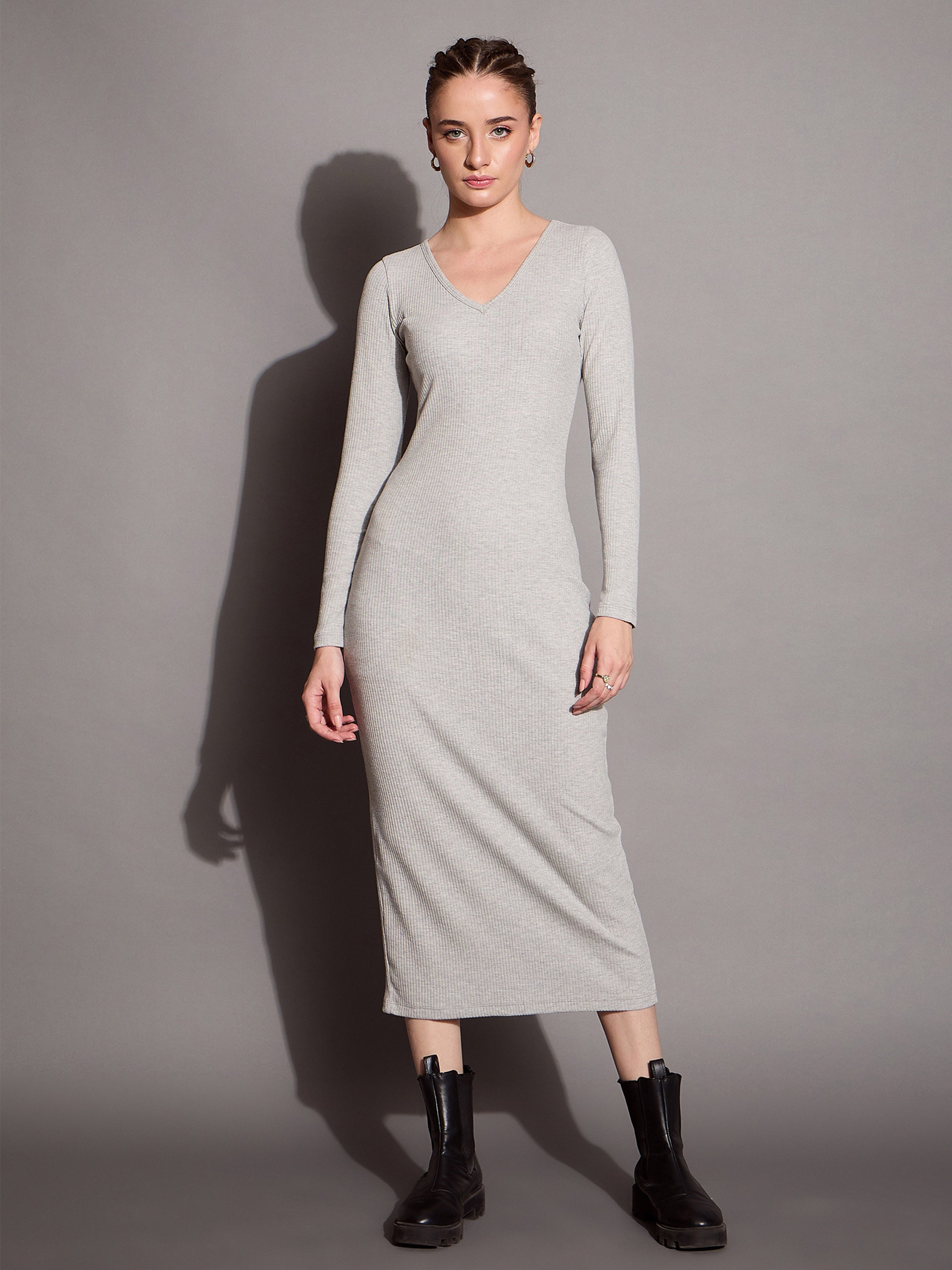 Women's Grey Rib Dress - Sassafras