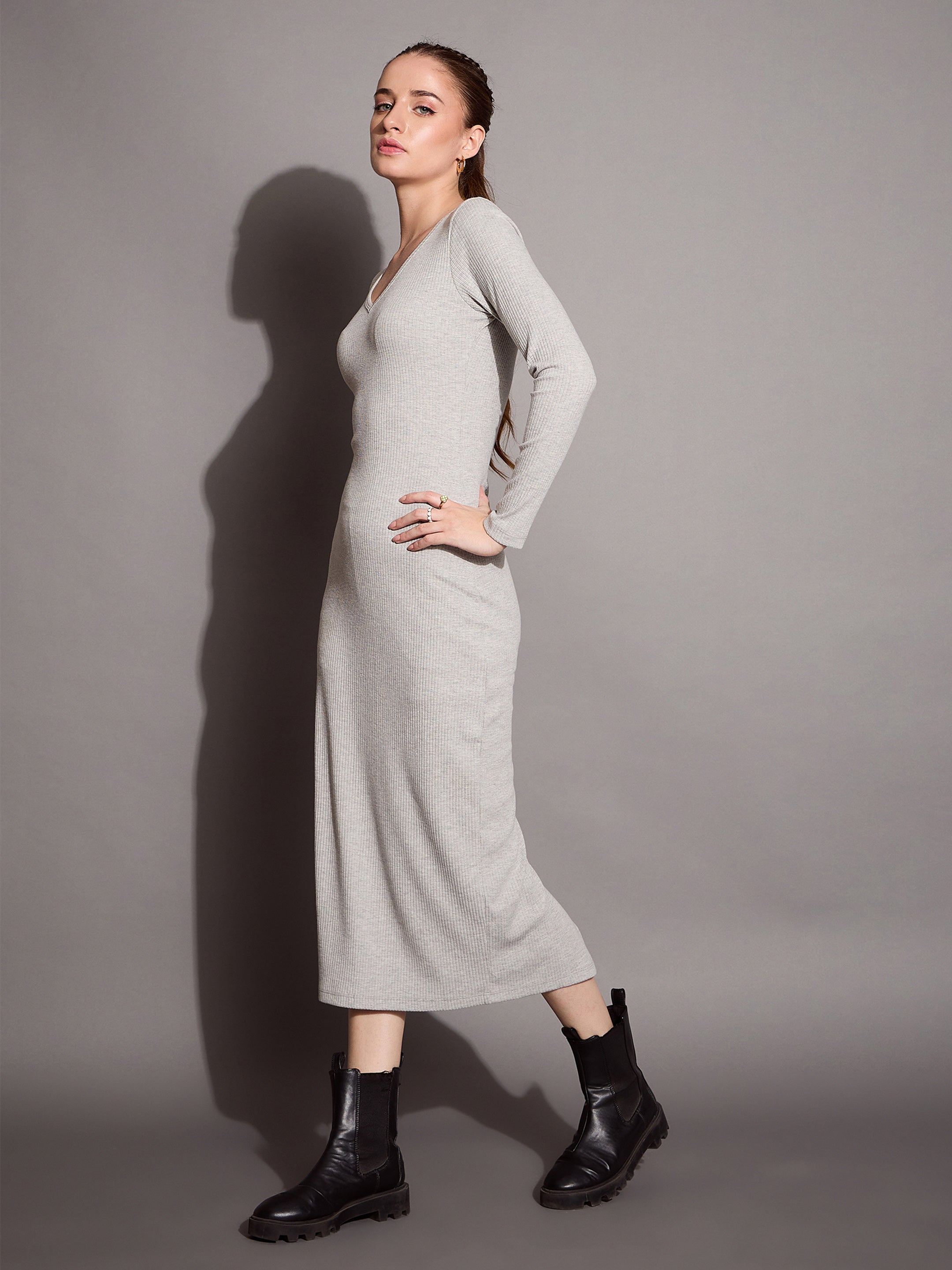 Women's Grey Rib Dress - Sassafras