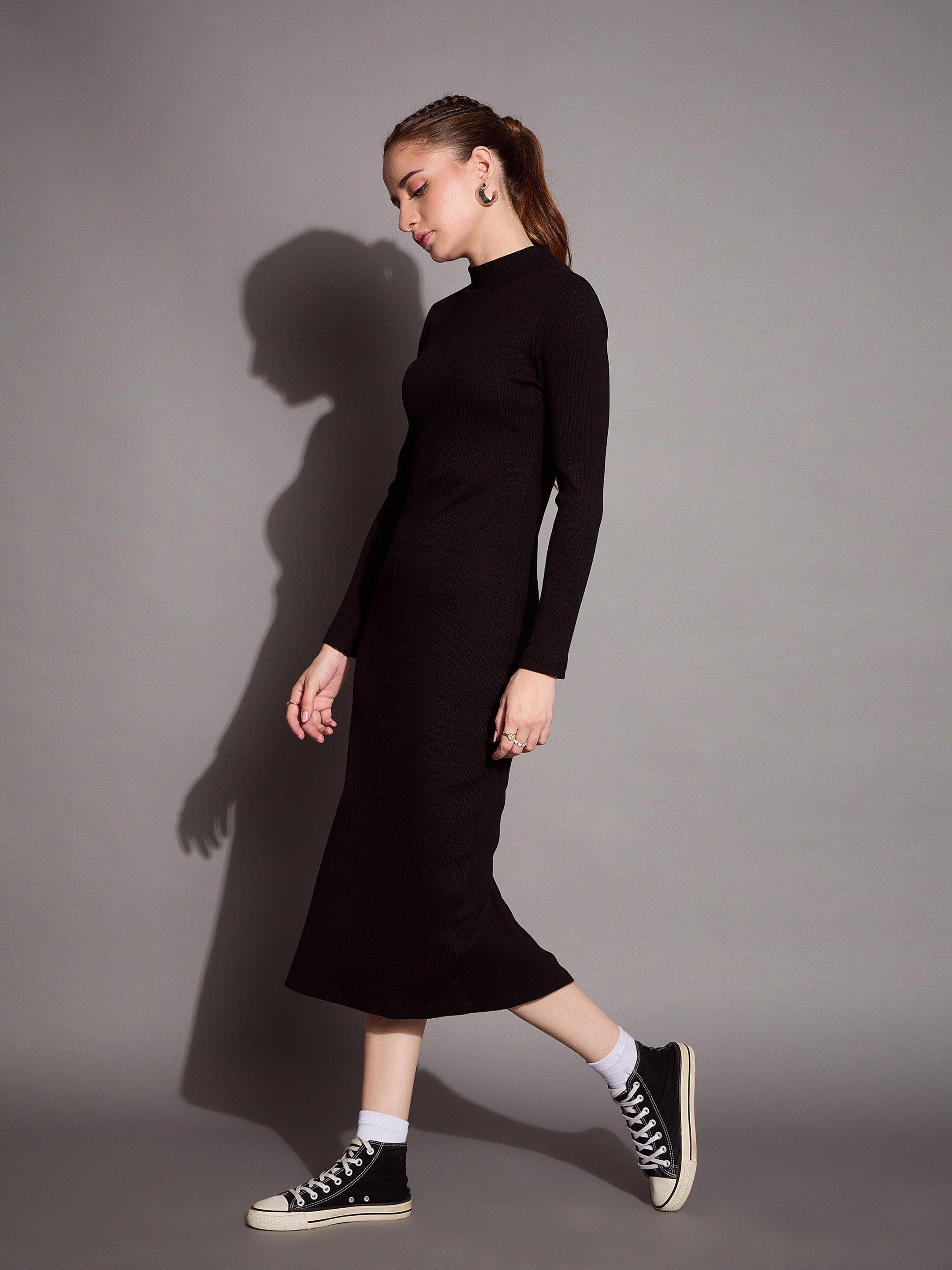 Women's Black Rib Dress - Sassafras