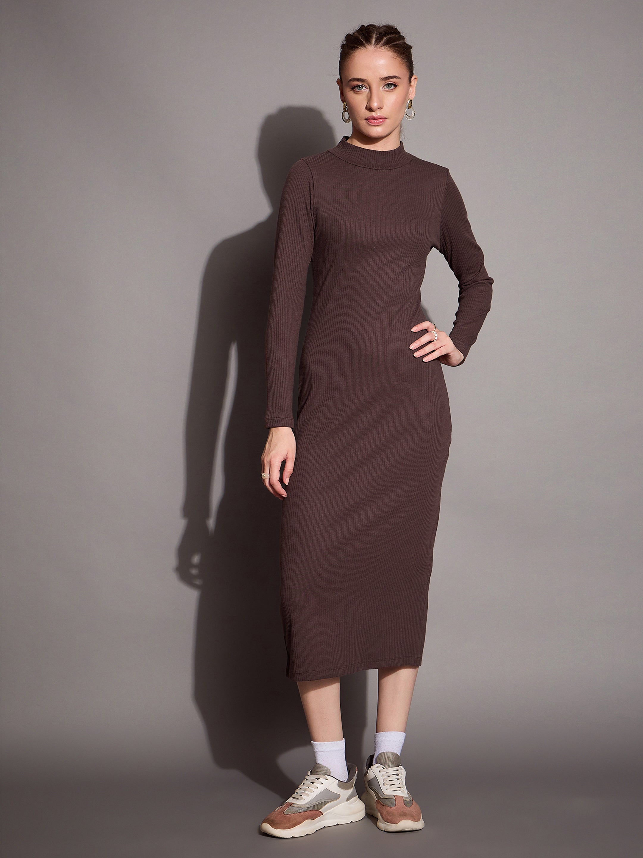 Women's Brown Rib Dress - Sassafras