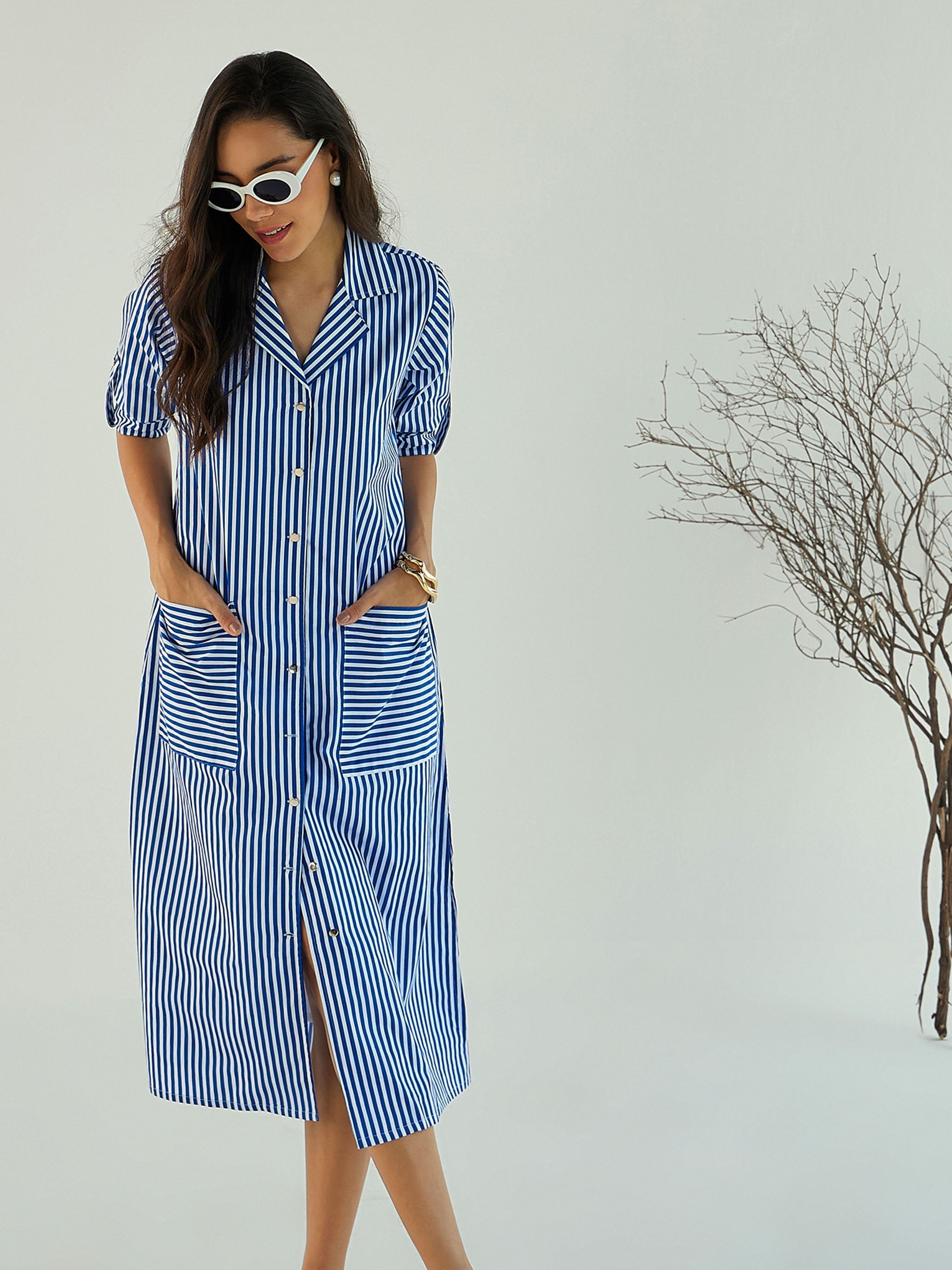 Women's Blue Striped Dress - Sassafras