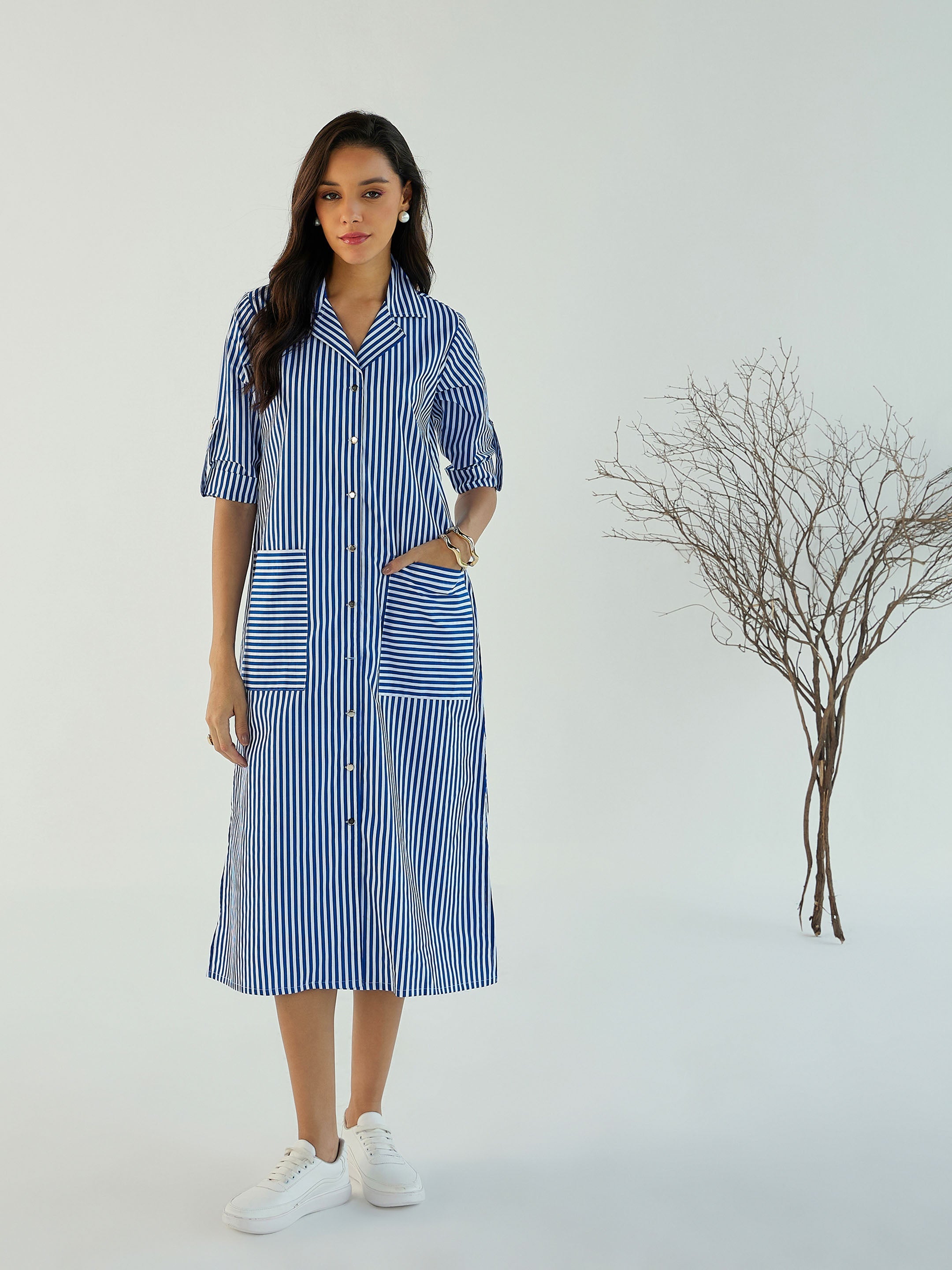 Women's Blue Striped Dress - Sassafras