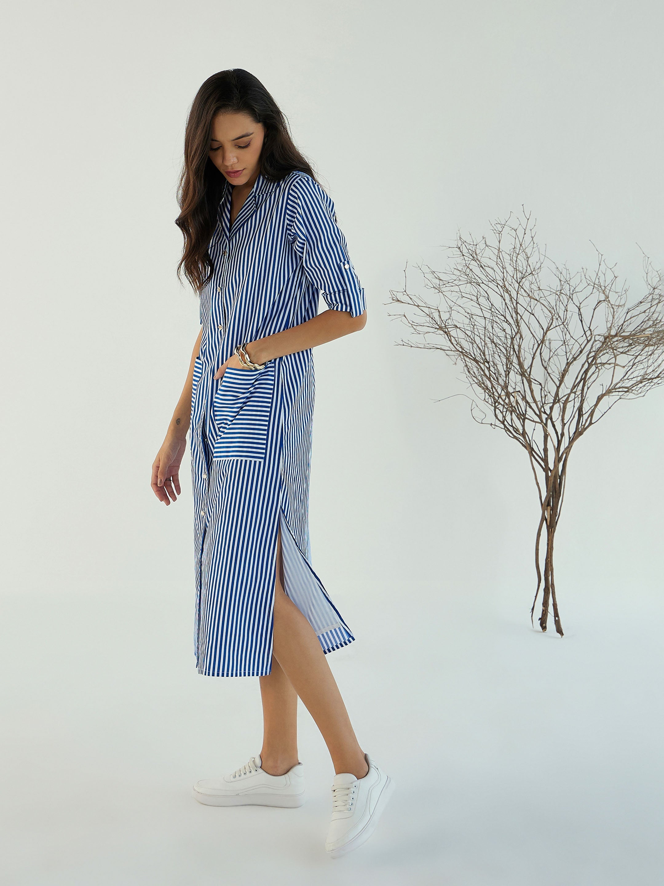 Women's Blue Striped Dress - Sassafras