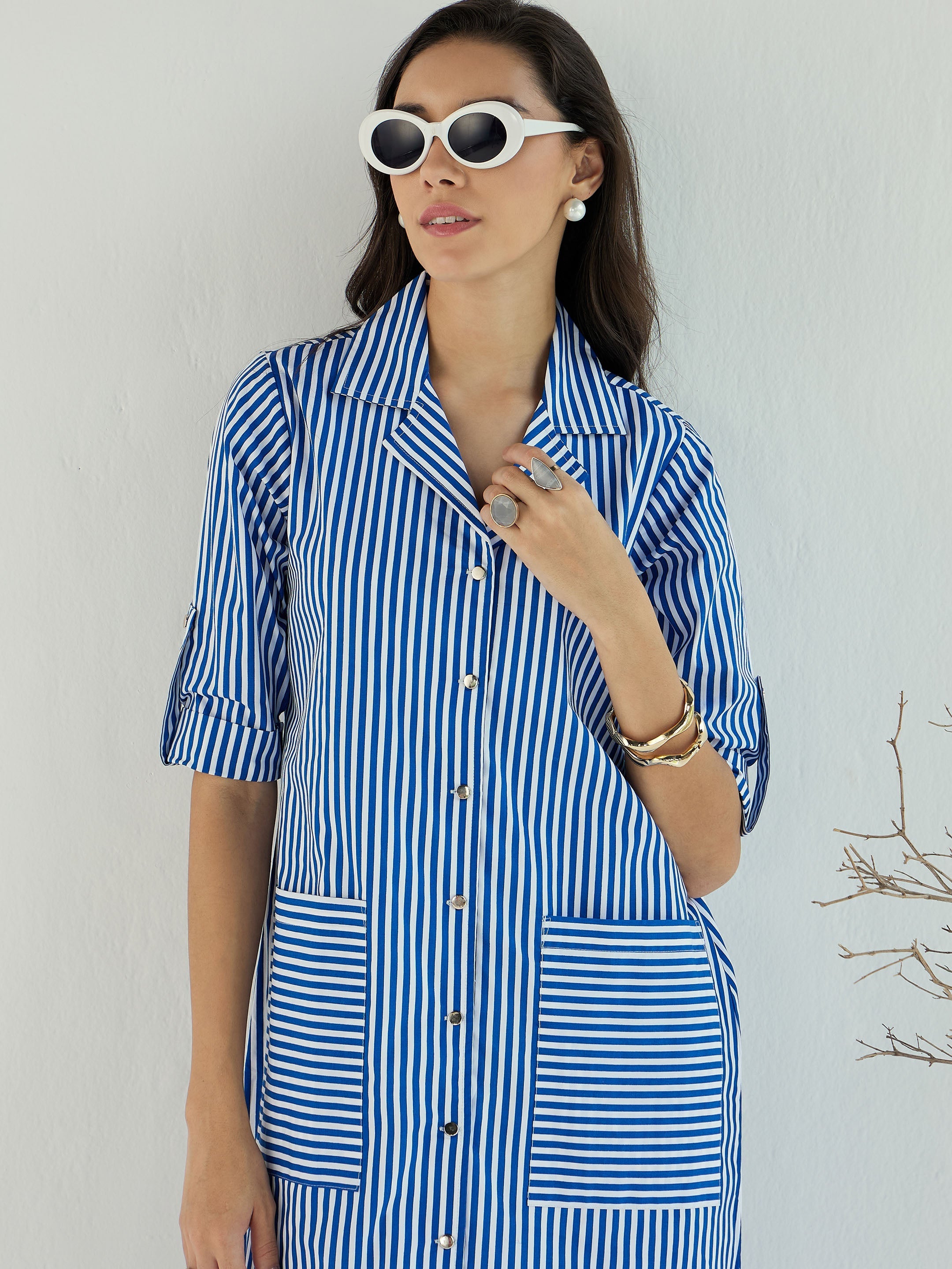 Women's Blue Striped Dress - Sassafras