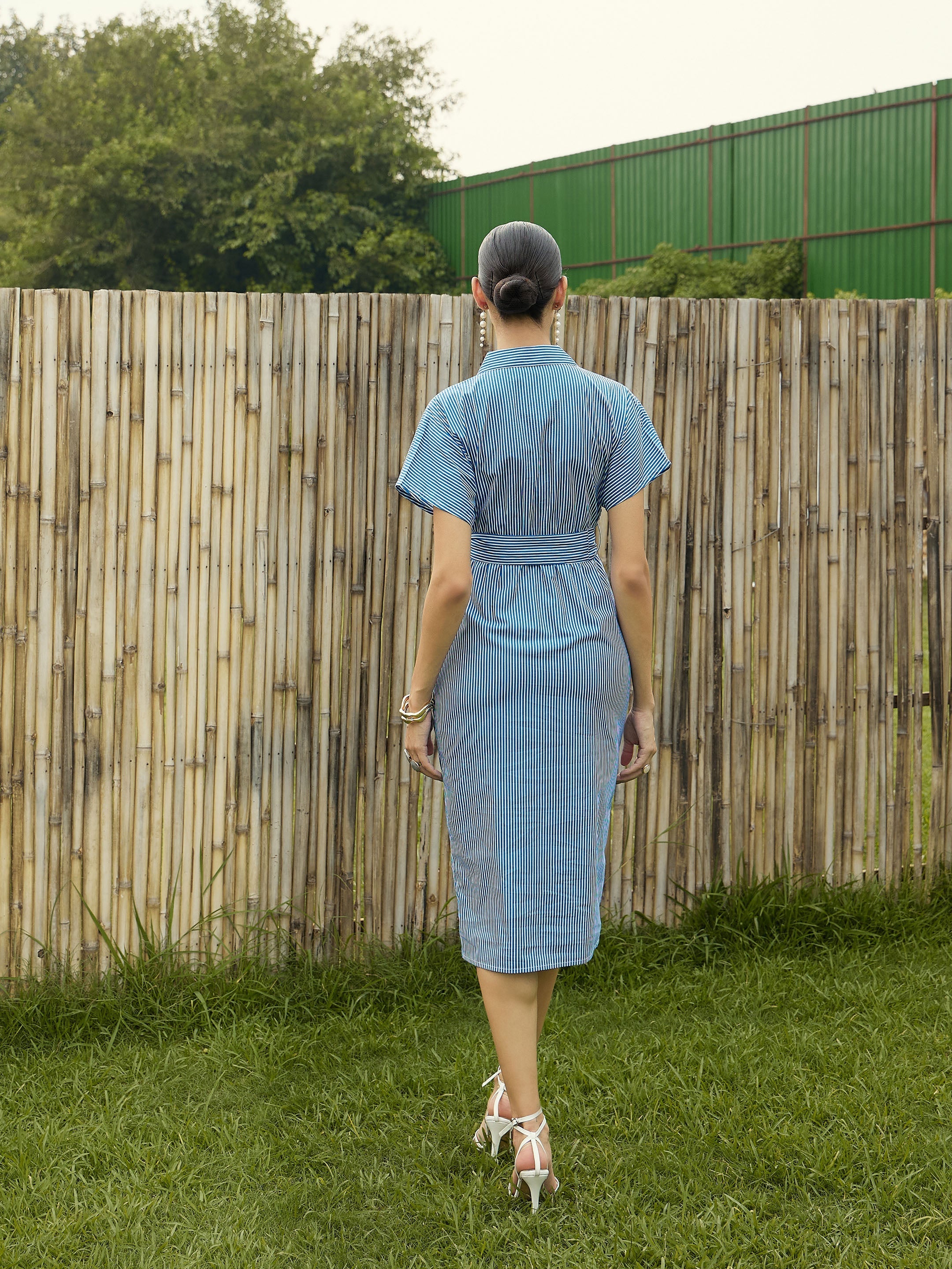 Women's Blue Striped Dress - Sassafras