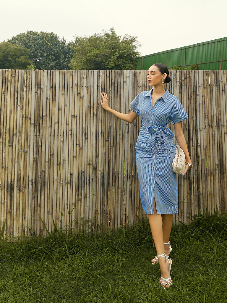 Women's Blue Striped Dress