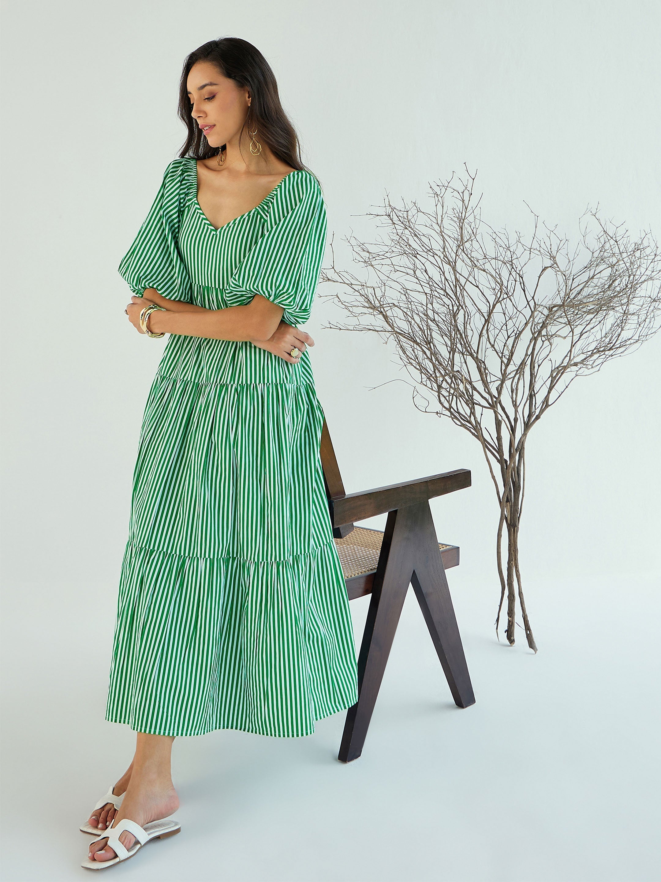 Women's Green Striped Dress - Sassafras