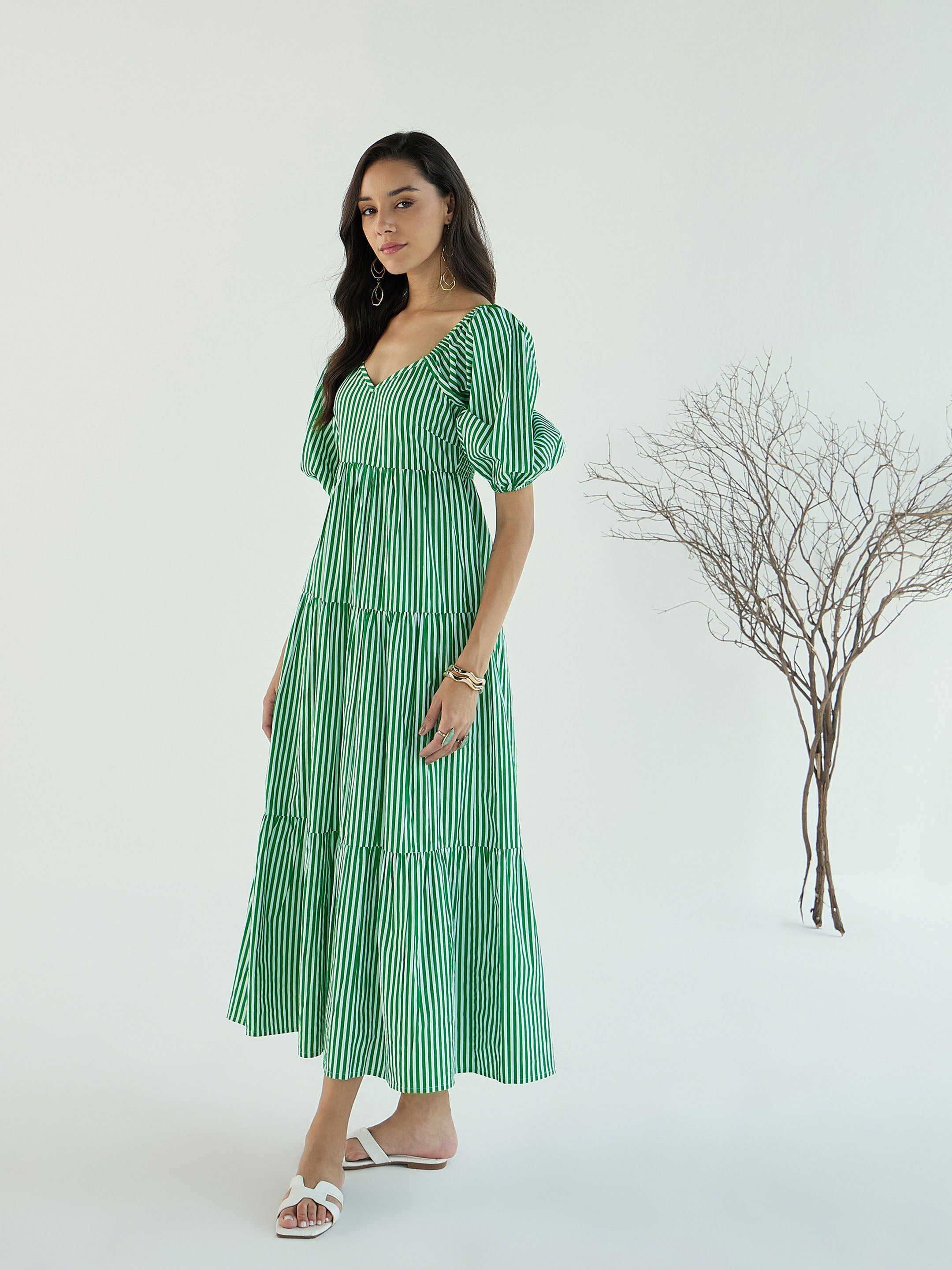 Women's Green Striped Dress - Sassafras