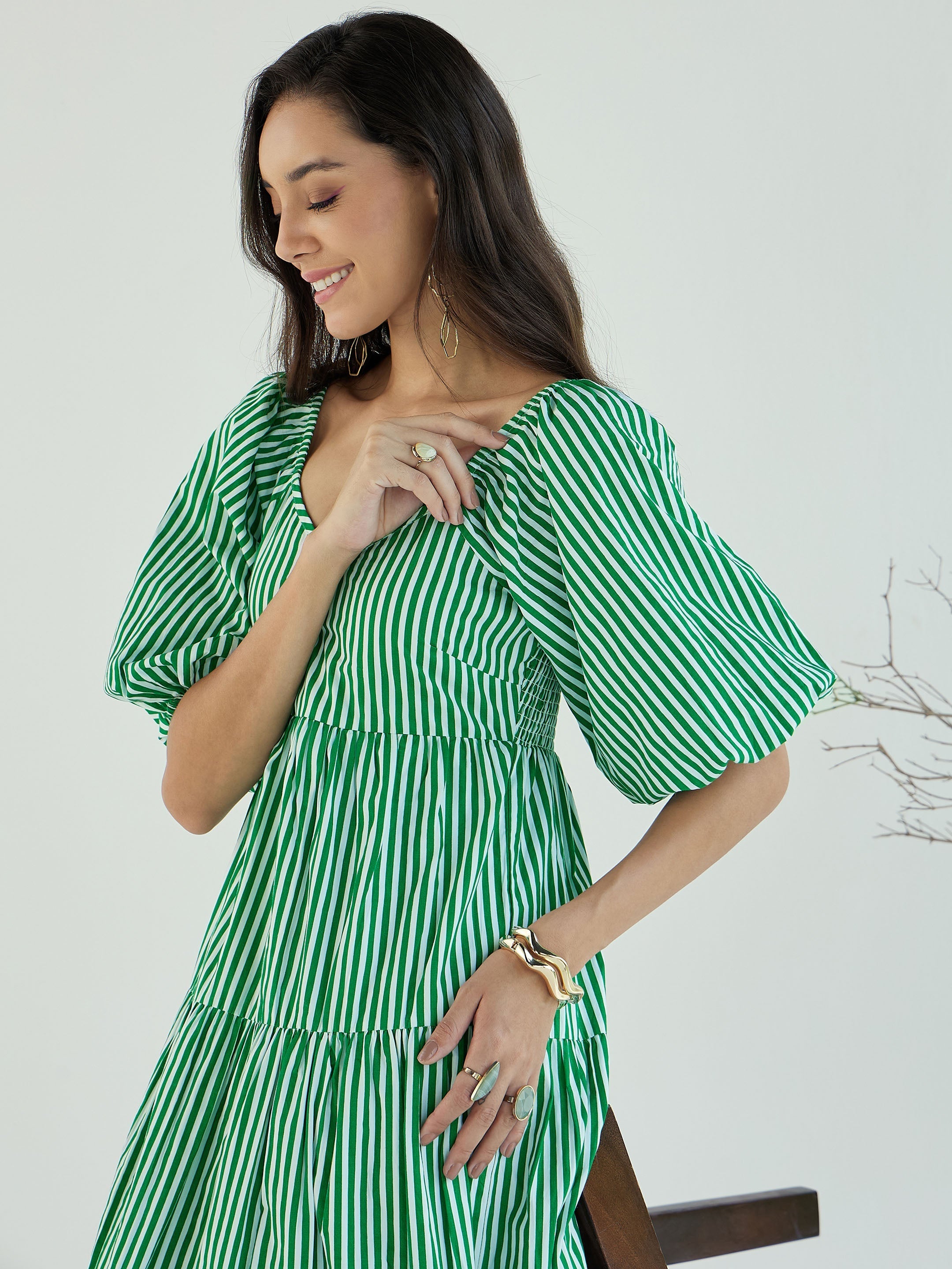 Women's Green Striped Dress - Sassafras