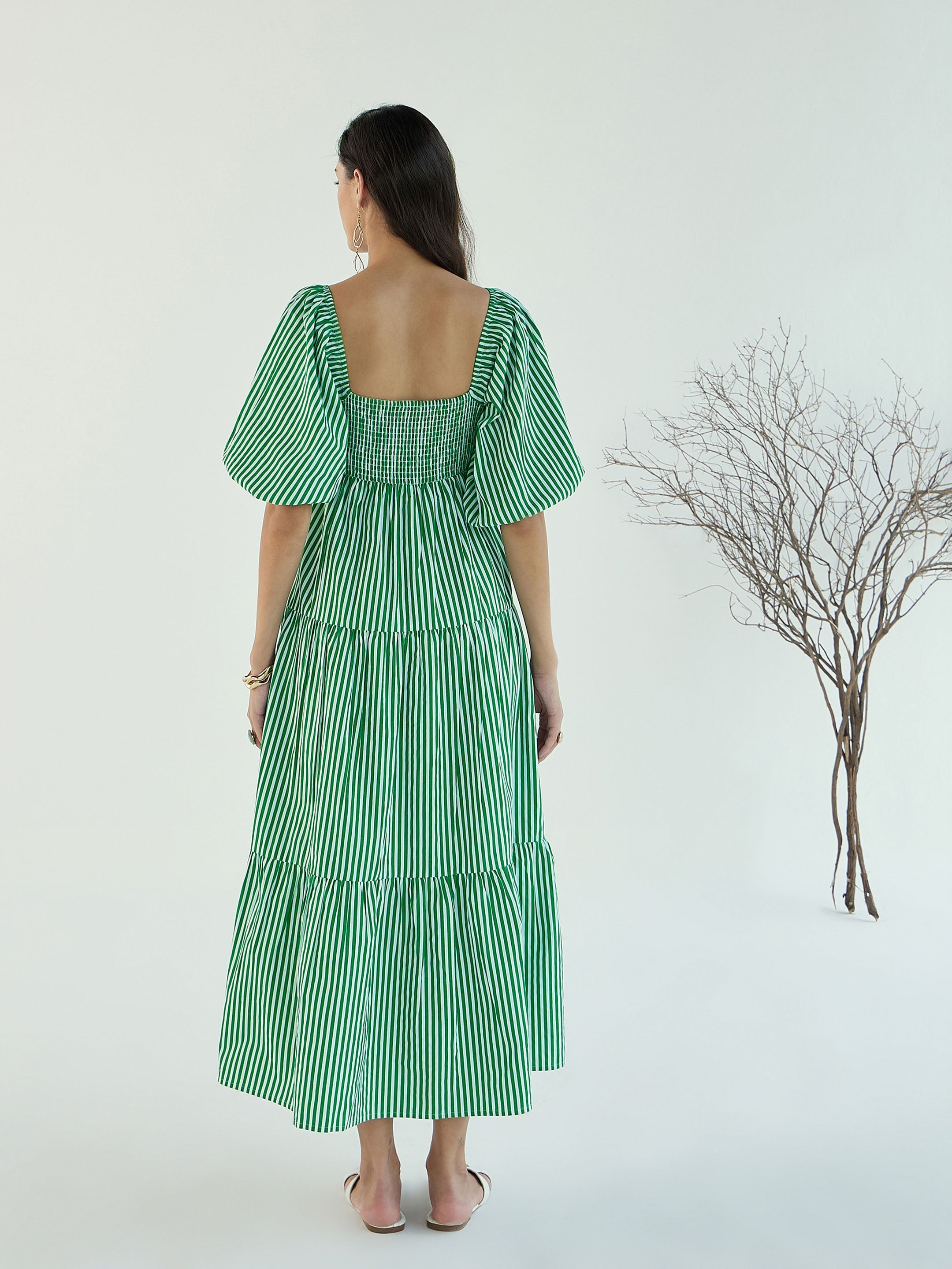 Women's Green Striped Dress - Sassafras