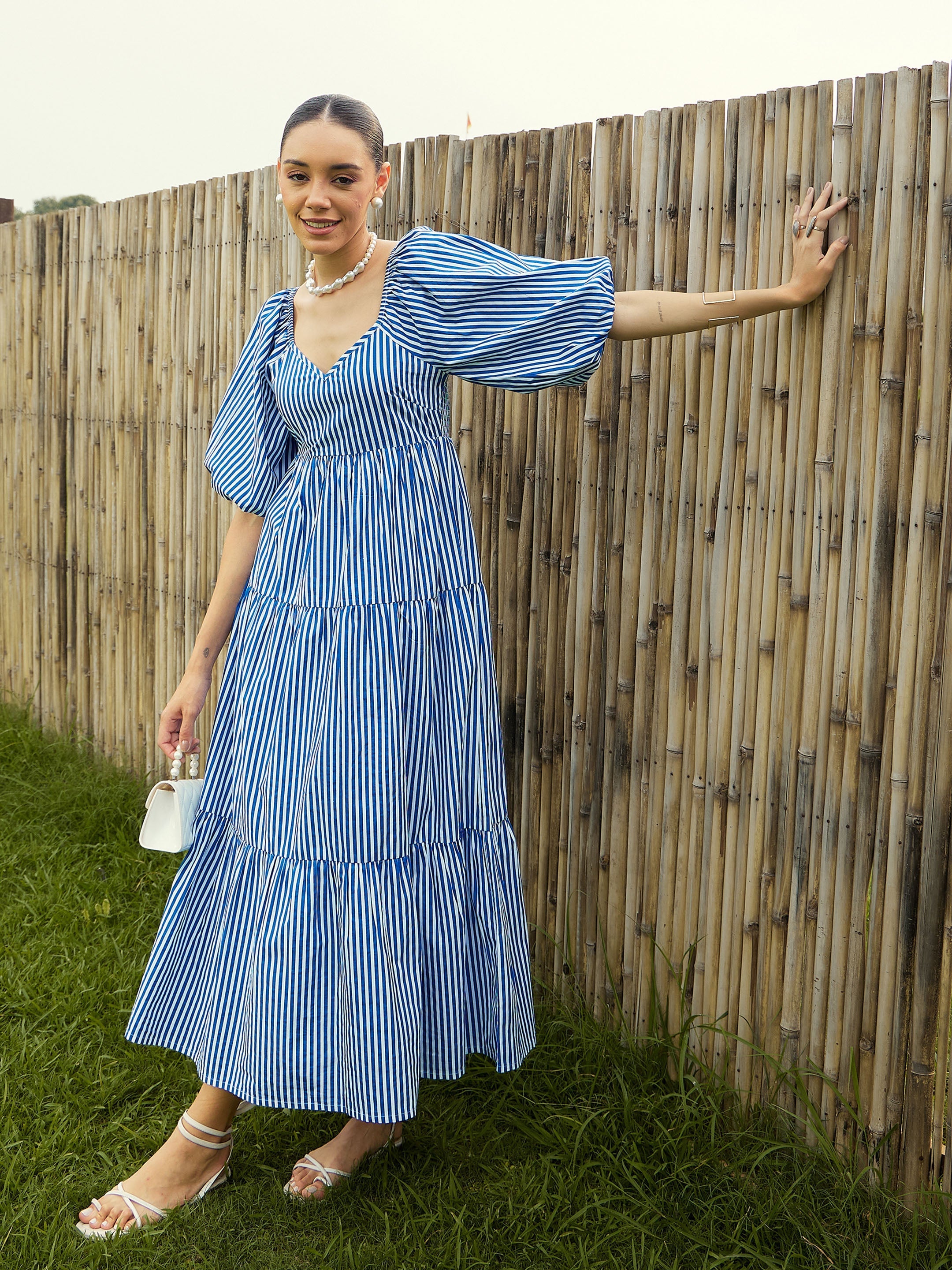 Women's Blue Striped Dress - Sassafras