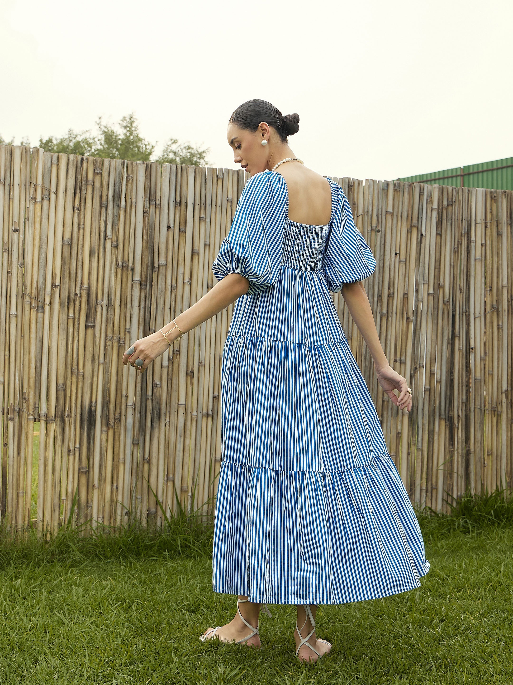 Sassafras Women Blue & White Stripe V-Neck Tiered Dress XXL / Blue Sassafras Women Blue & White Stripe V-Neck Tiered Dress XXL / Blue