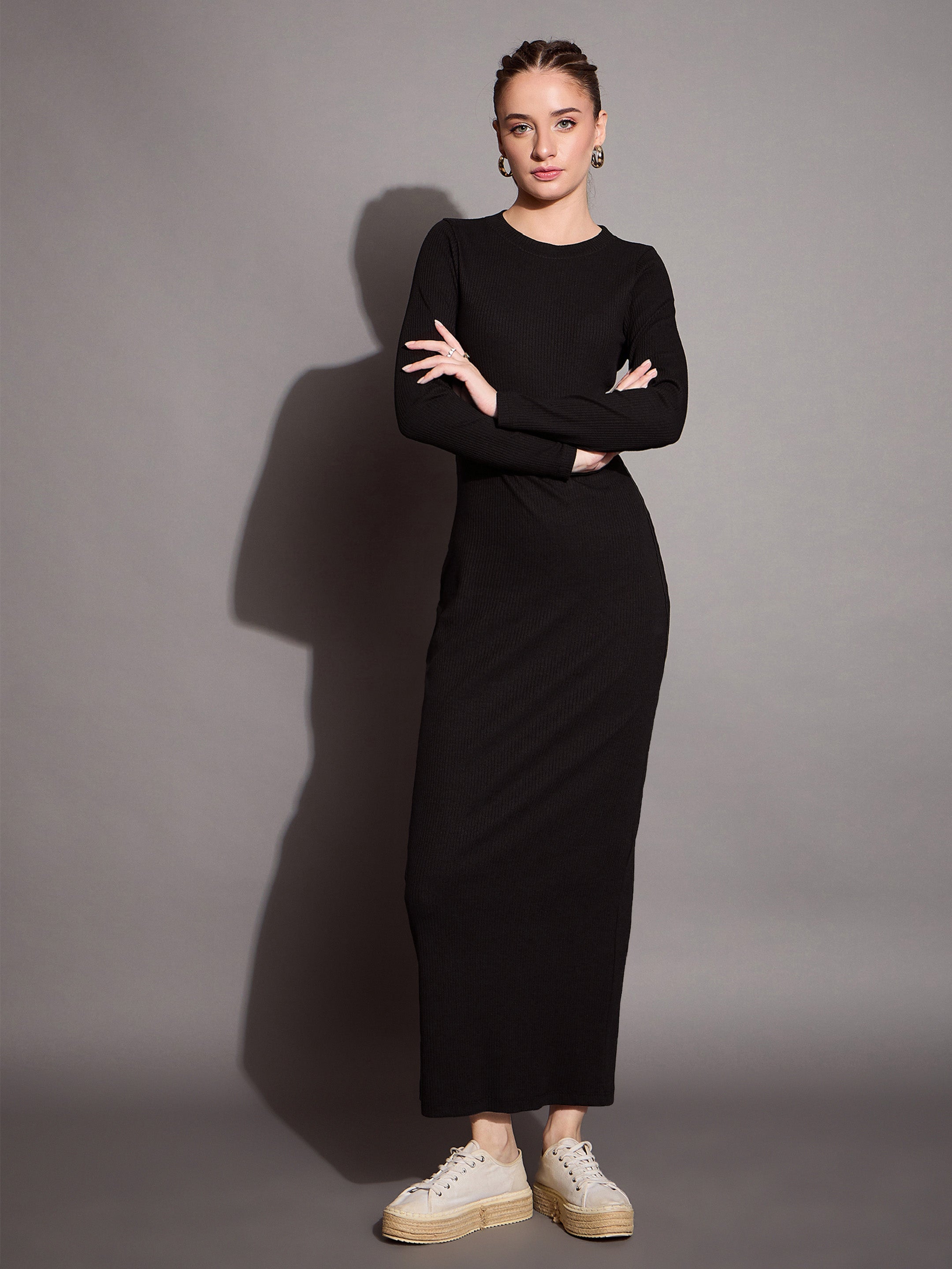 Women's Black Rib Dress - Sassafras