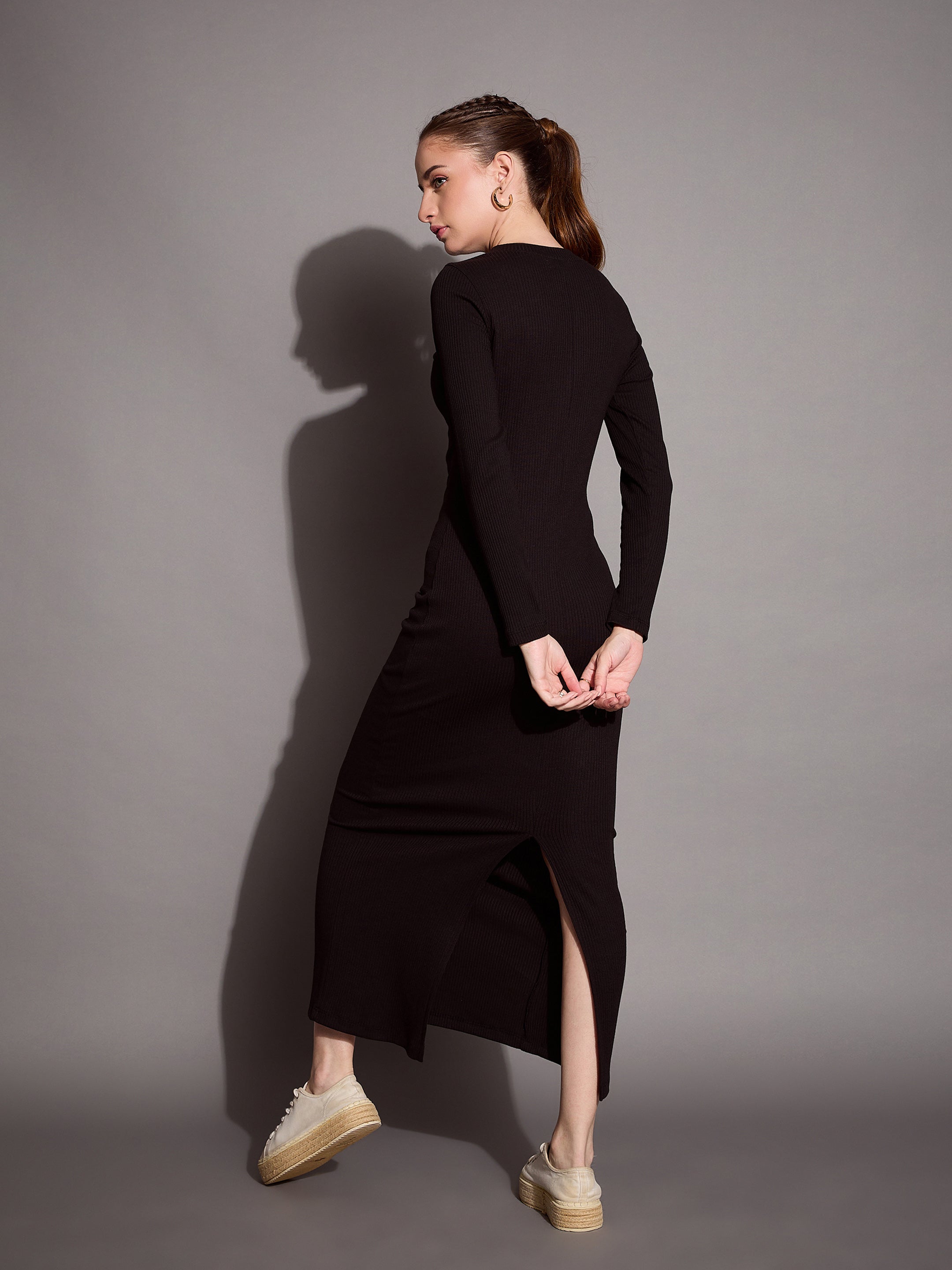 Women's Black Rib Dress - Sassafras