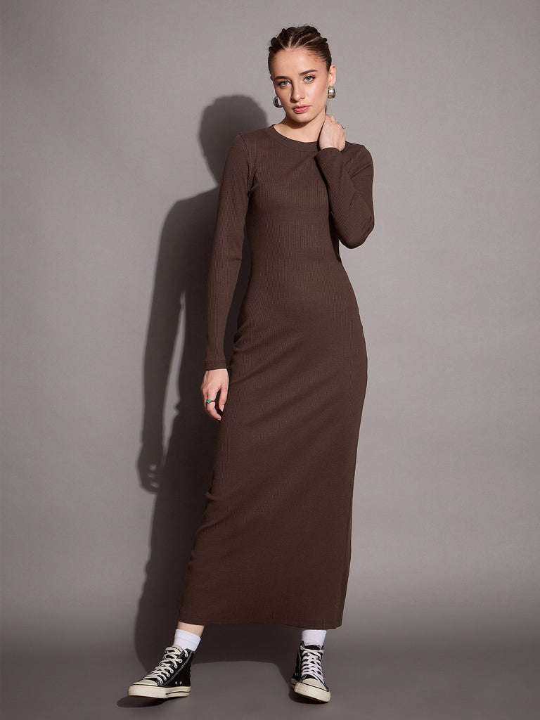 Women's Brown Rib Dress