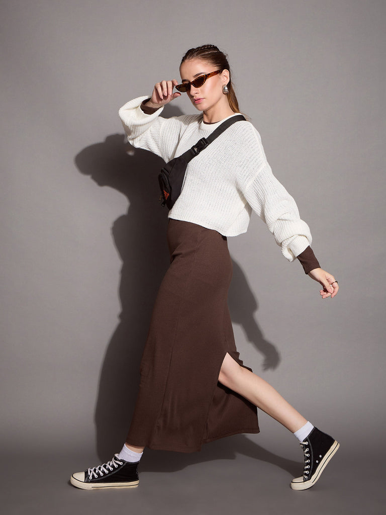 Women's Brown Rib Dress