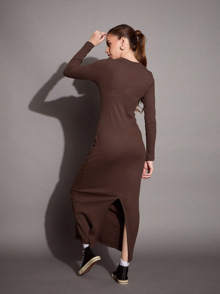 Women's Brown Rib Dress