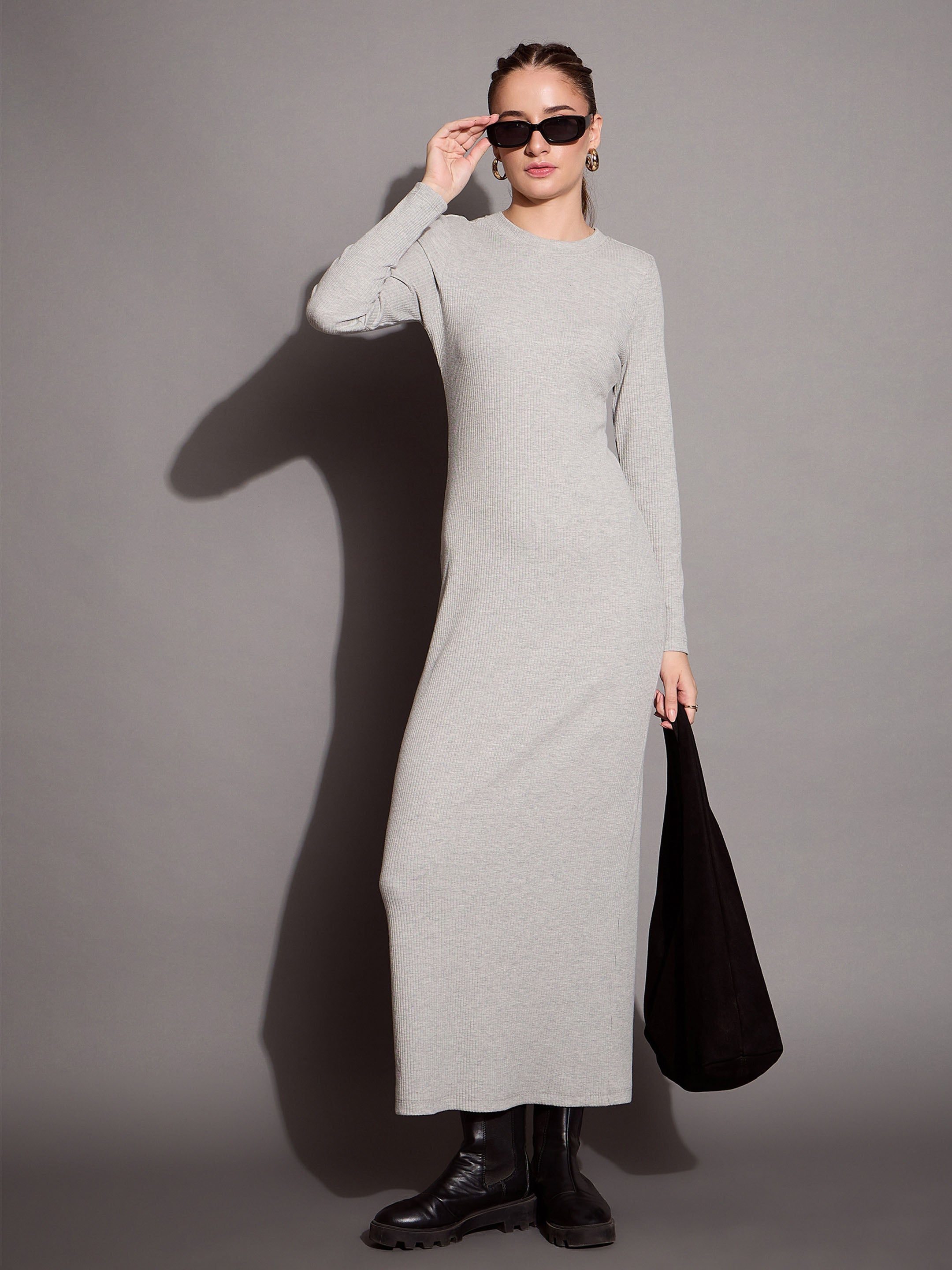 Women's Grey Rib Dress - Sassafras