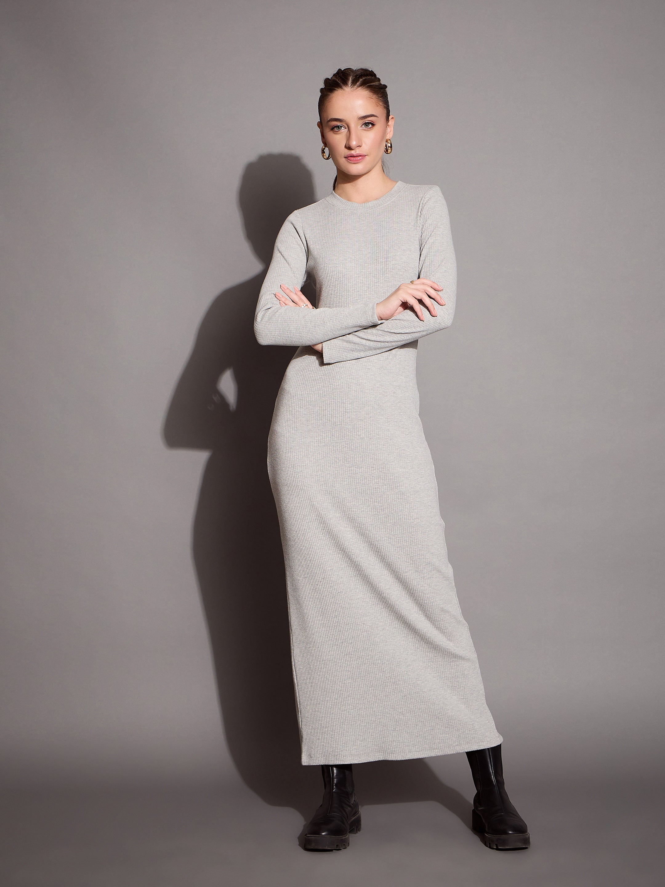 Women's Grey Rib Dress - Sassafras