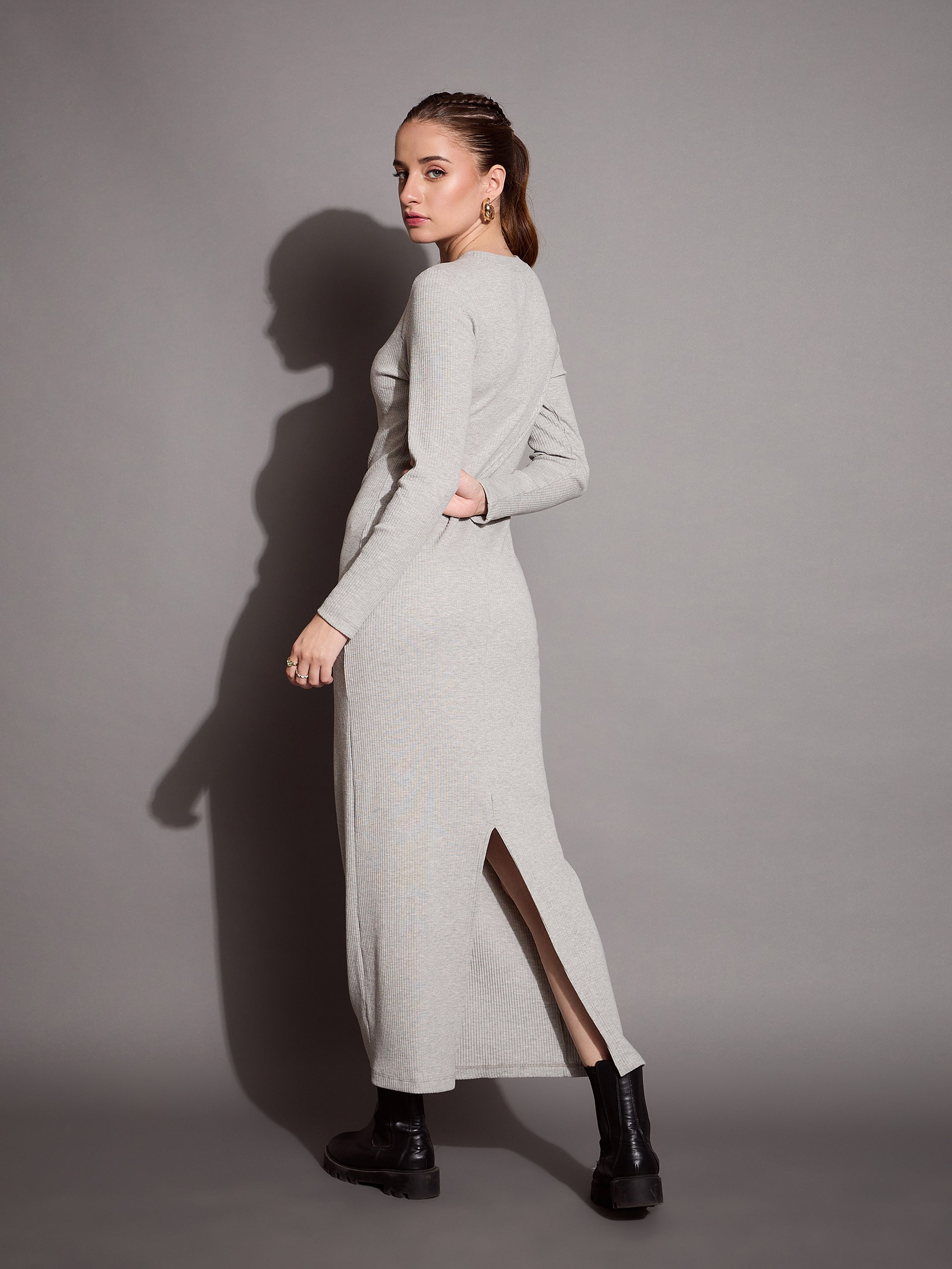 Women's Grey Rib Dress - Sassafras