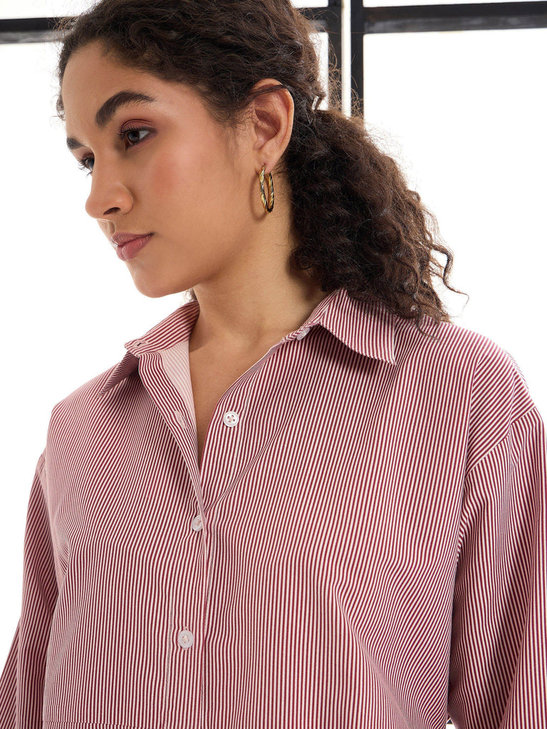 Women's Maroon Striped Dress