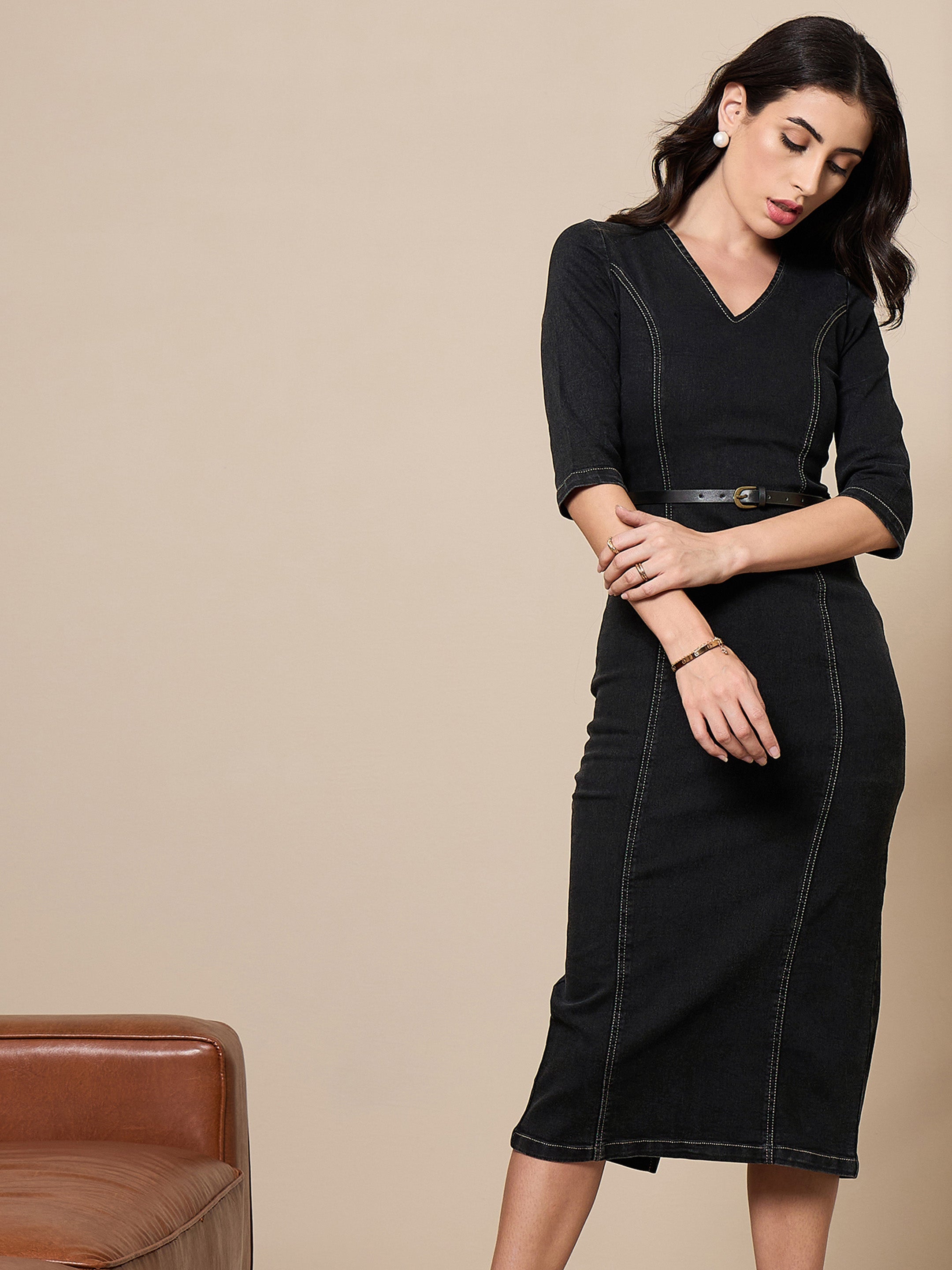 Women's Black Denim Dress - Sassafras