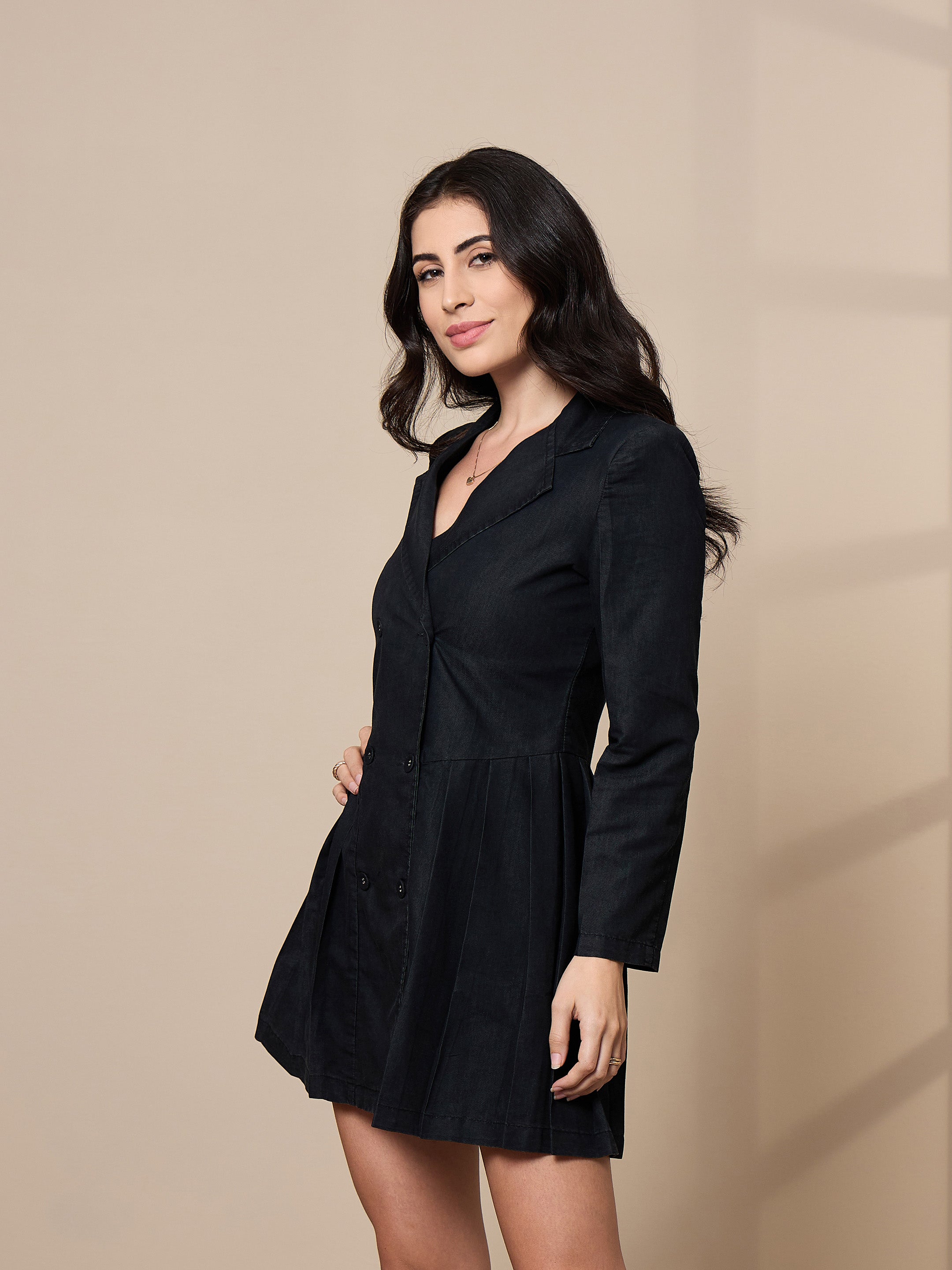 Women's Black Solid Dress - Sassafras