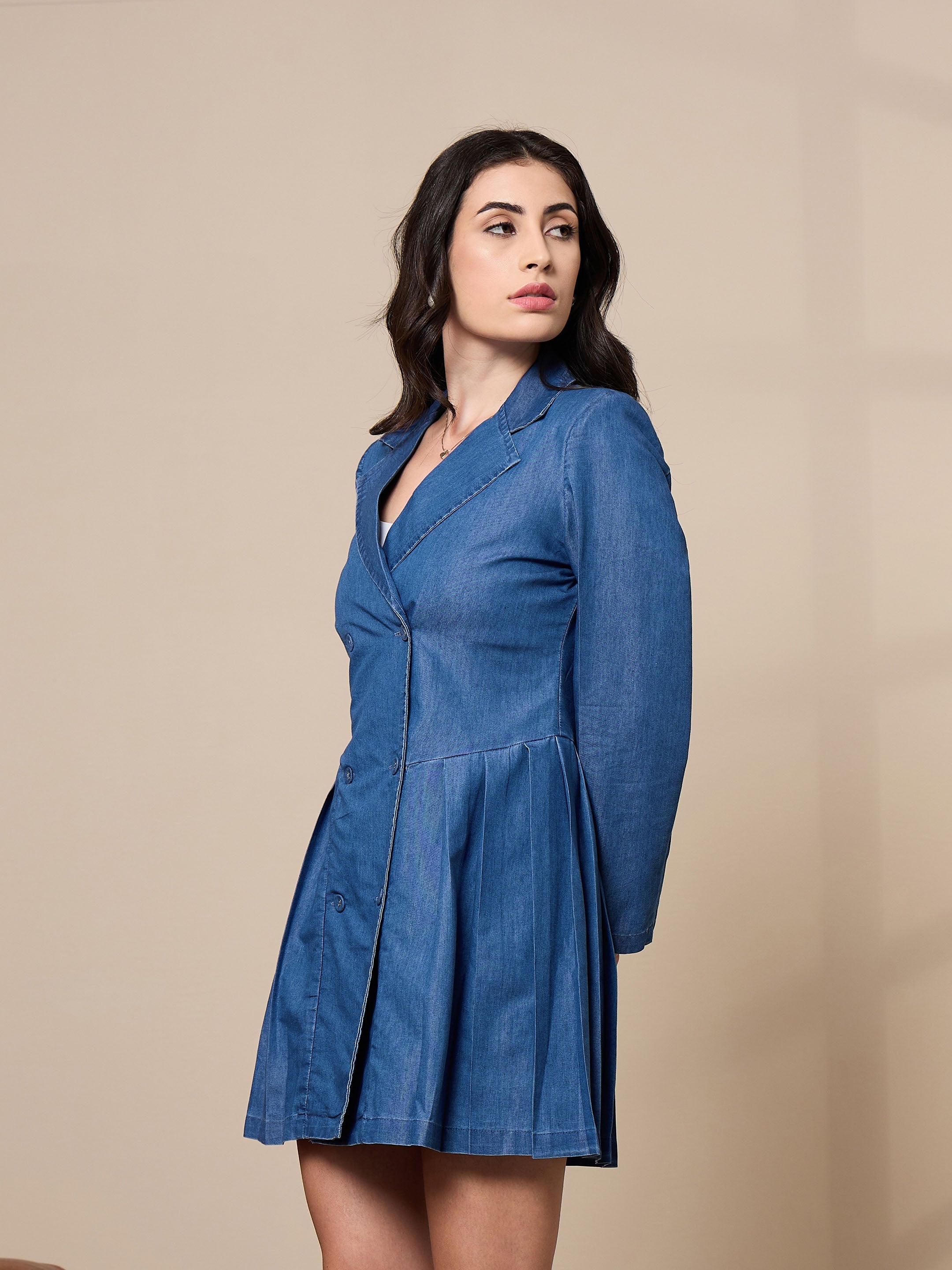 Women's Blue Solid Dress - Sassafras