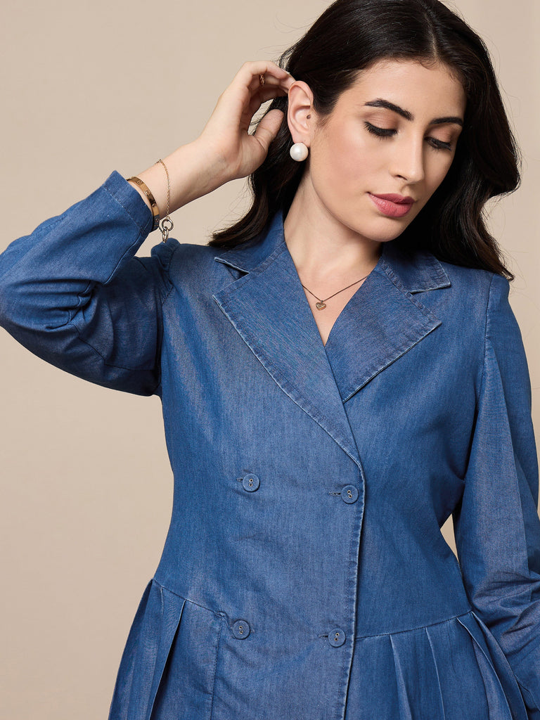 Women's Blue Solid Dress