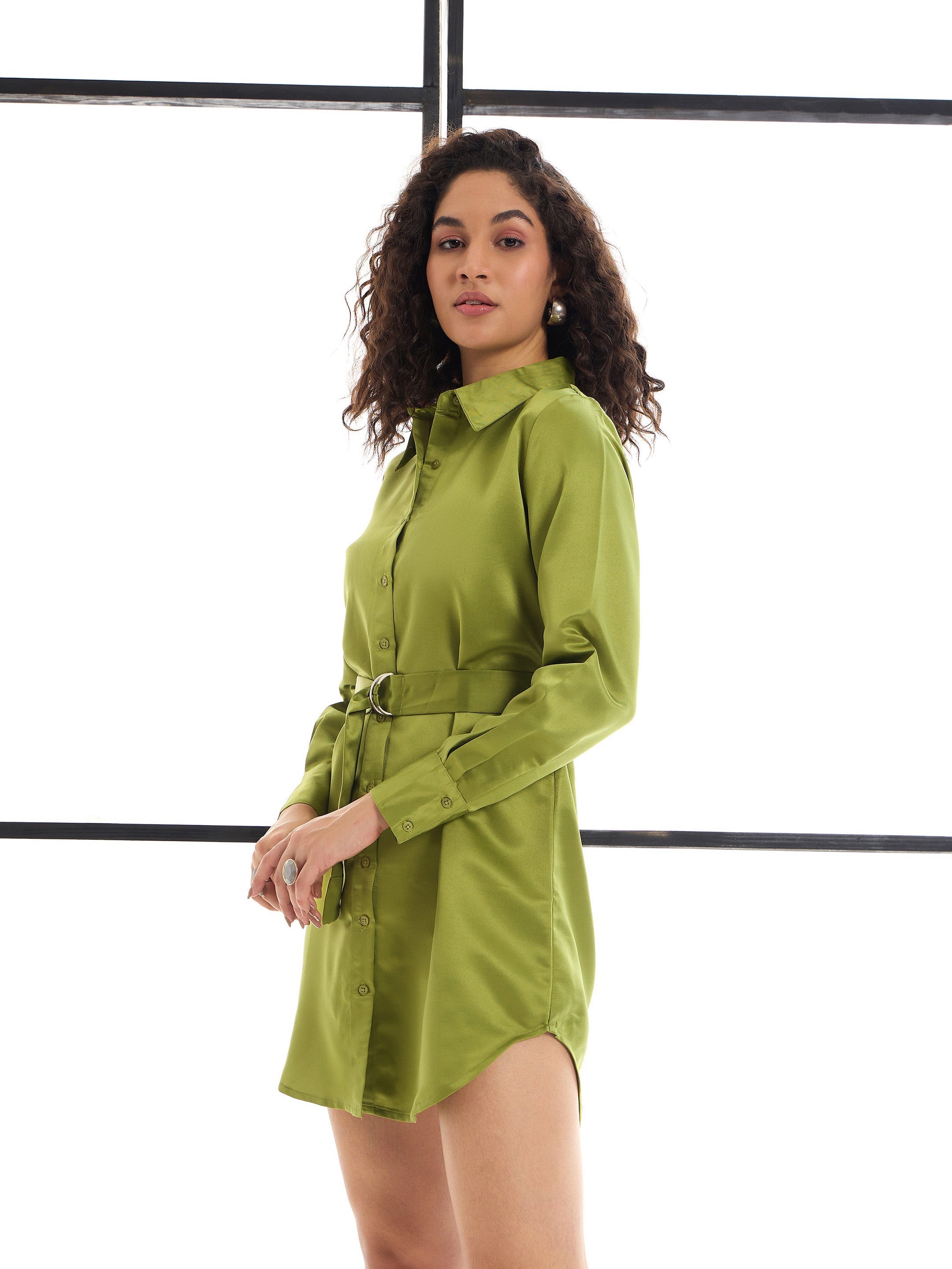 Women's Olive Solid Dress - Sassafras