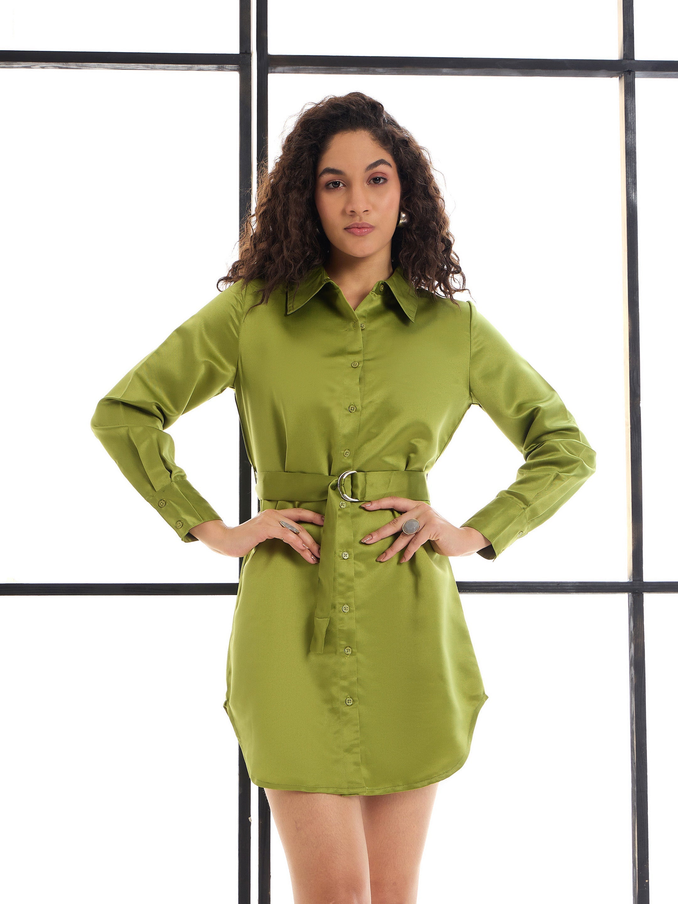 Women's Olive Solid Dress - Sassafras