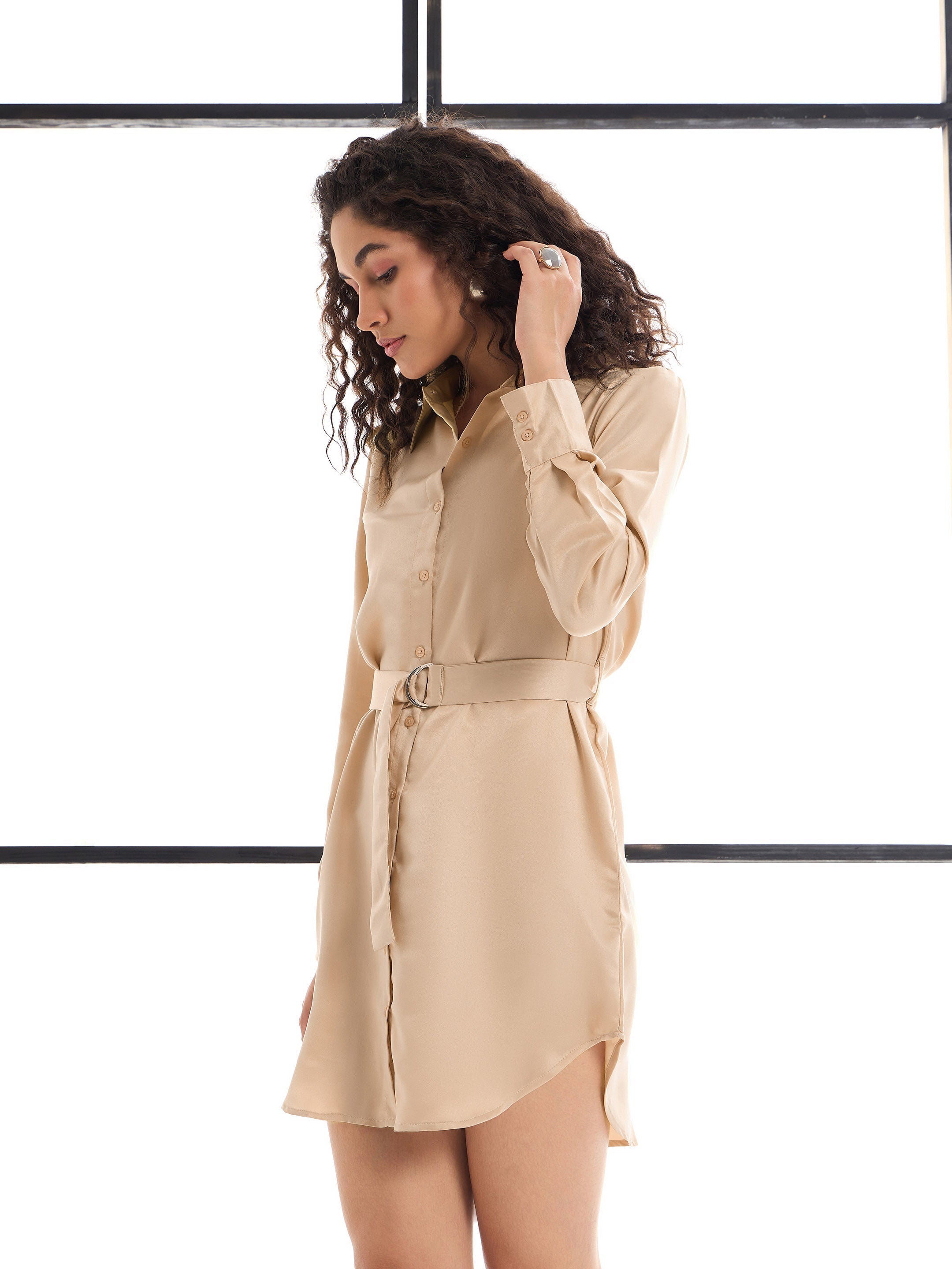 Women's Beige Solid Dress - Sassafras