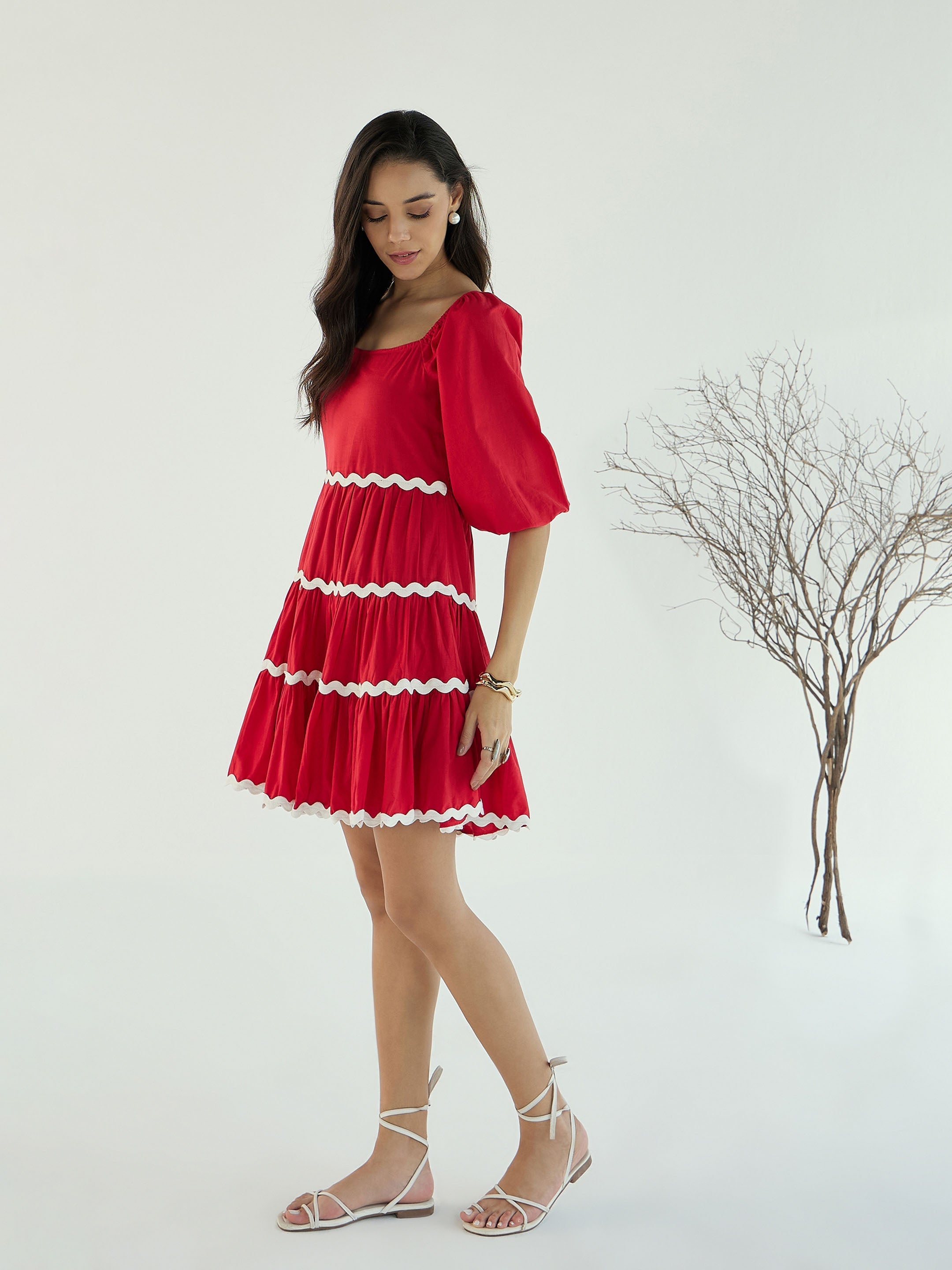 Women's Red Solid Dress - Sassafras