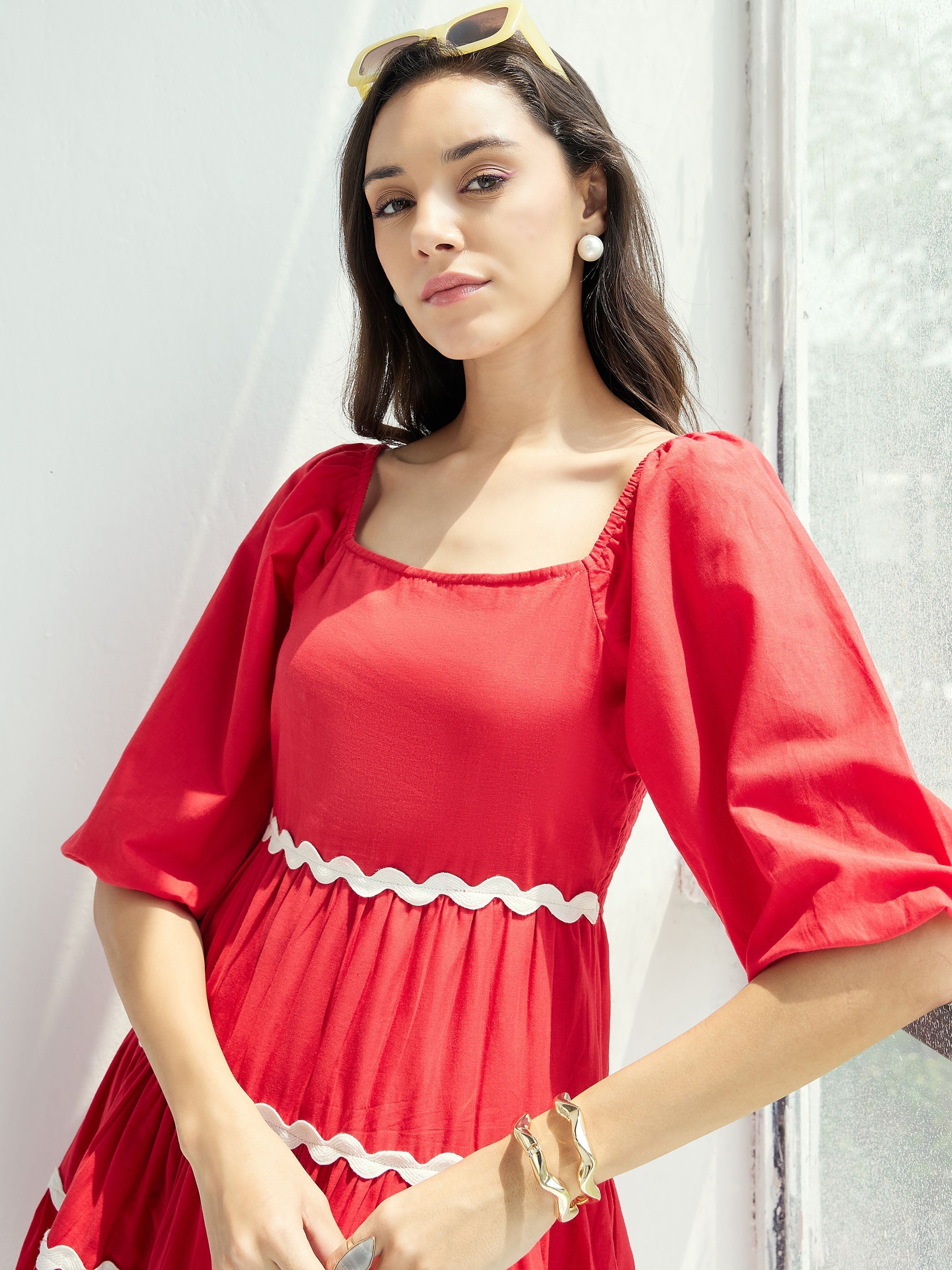 Women's Red Solid Dress - Sassafras