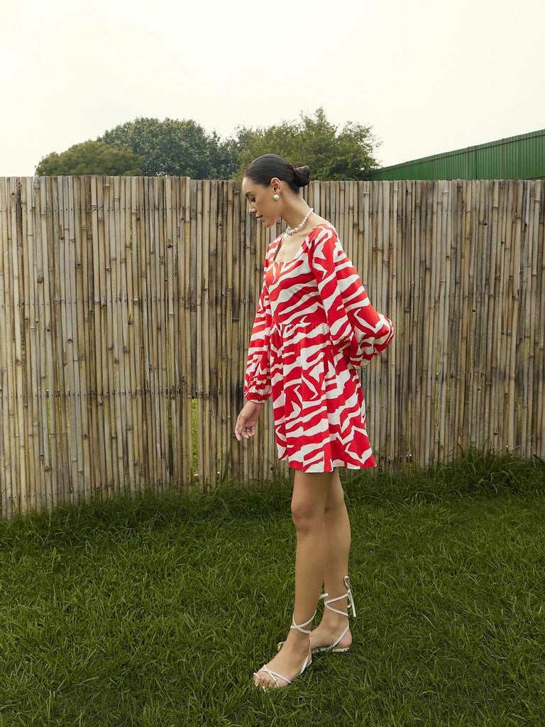 Women's Red Printed Dress