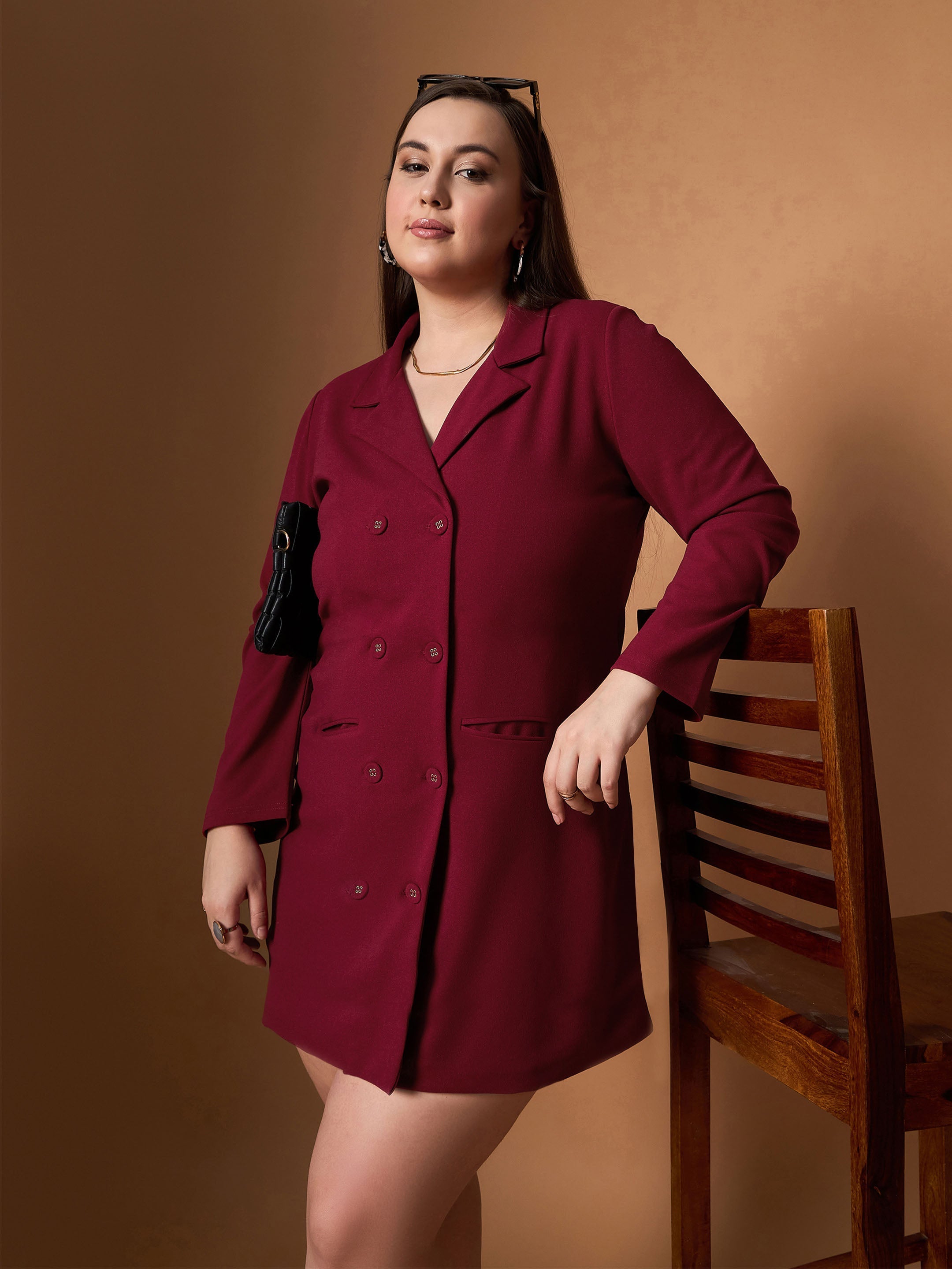 Women's Maroon Solid Dress - Sassafras