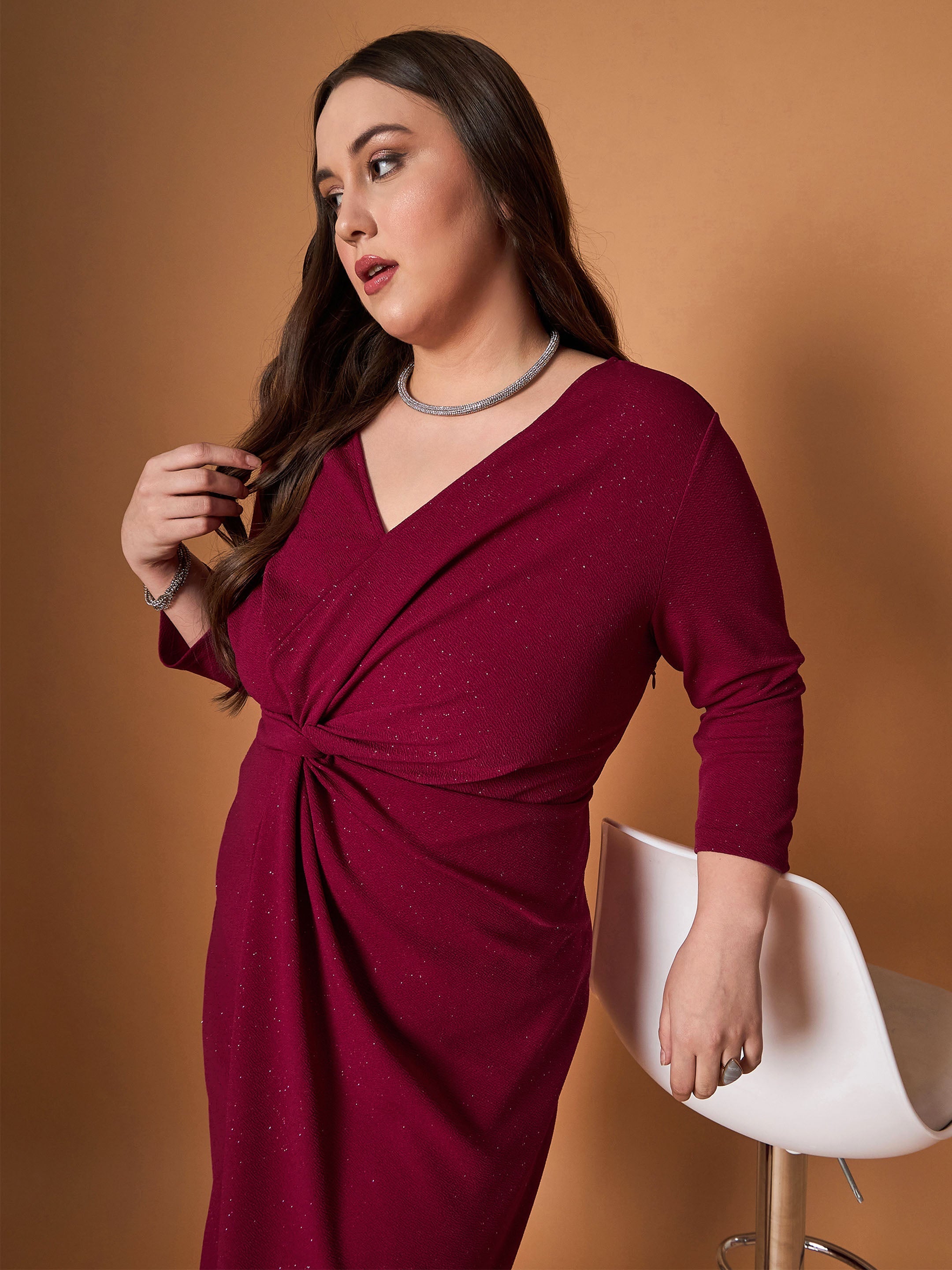 Women's Maroon Solid Dress - Sassafras