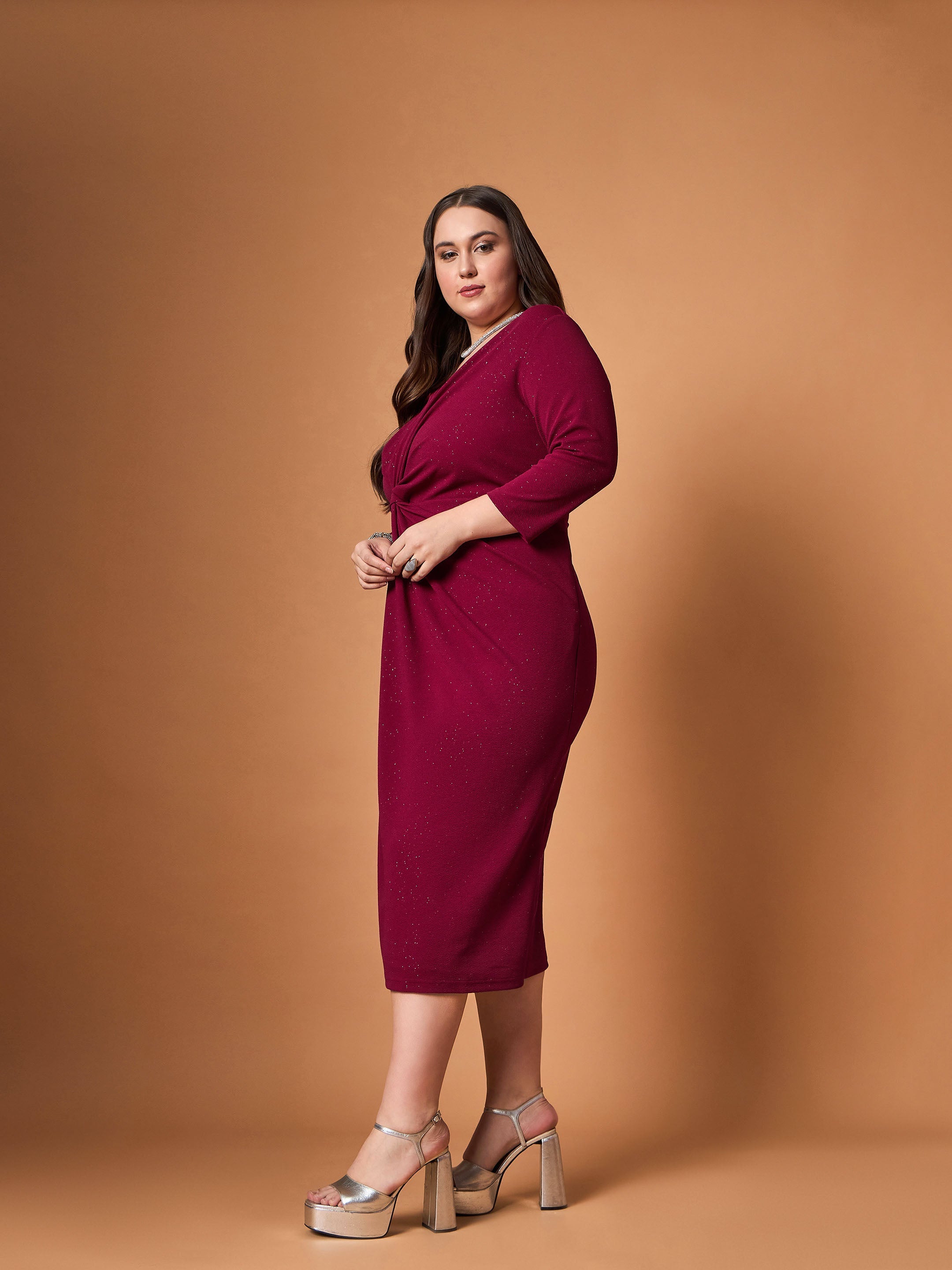 Women's Maroon Solid Dress - Sassafras