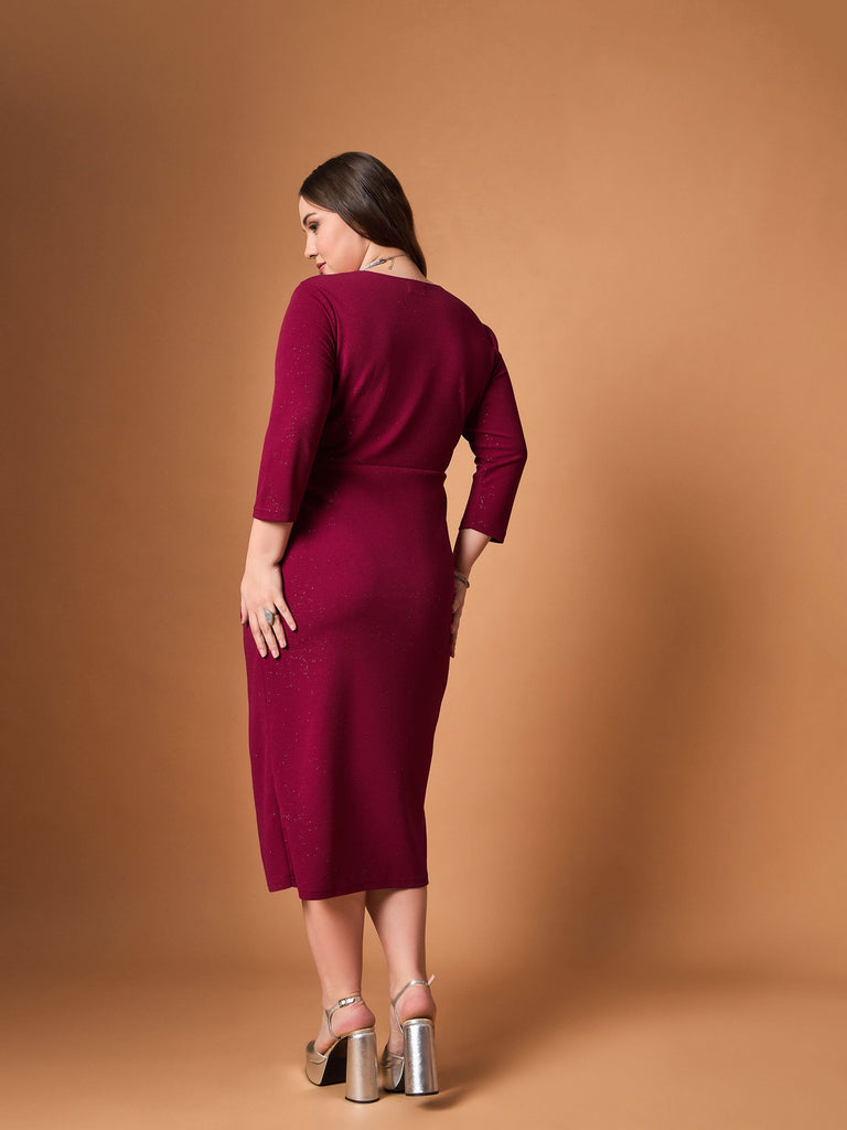 Women's Maroon Solid Dress