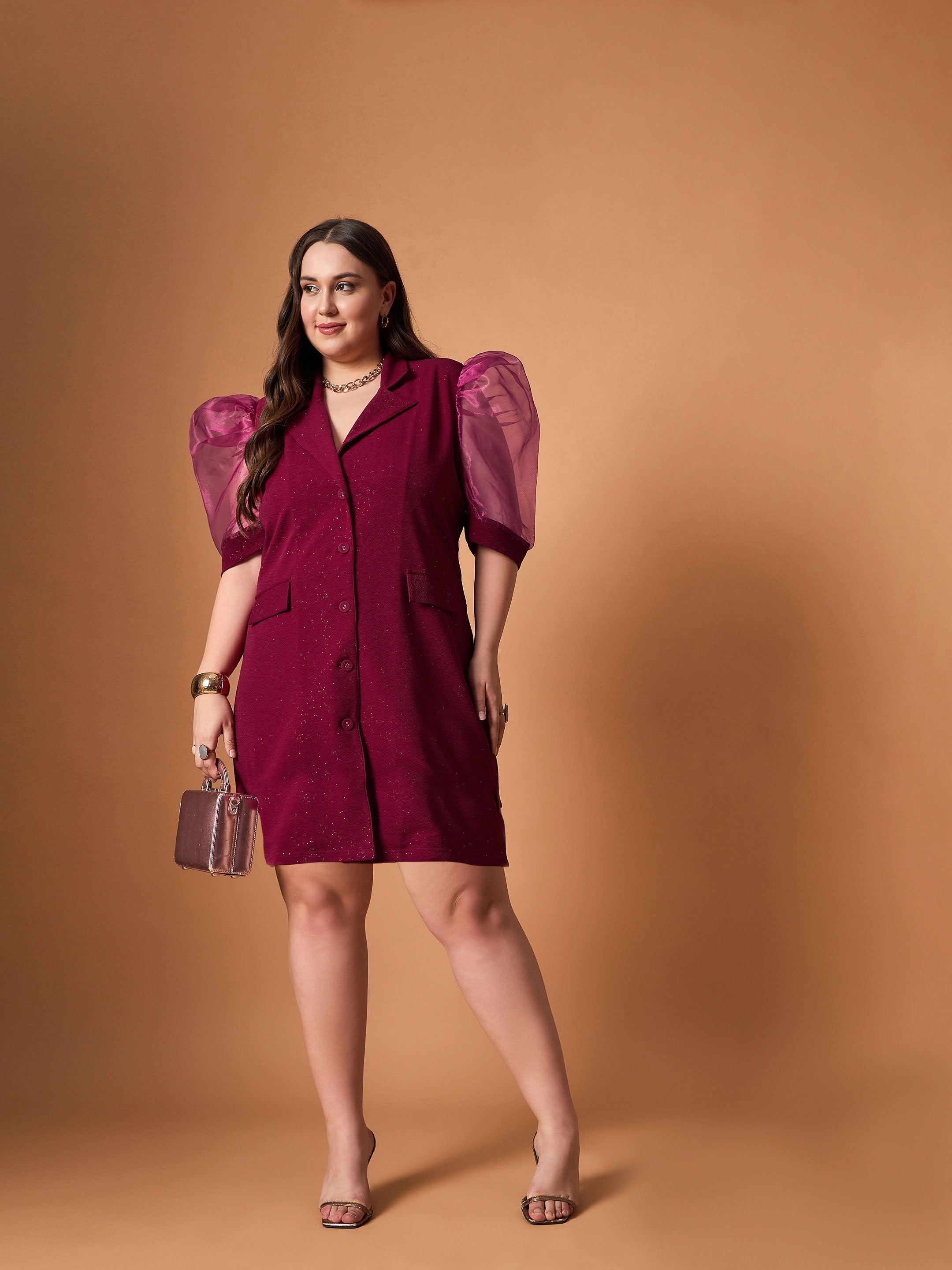 Women's Maroon Solid Dress - Sassafras