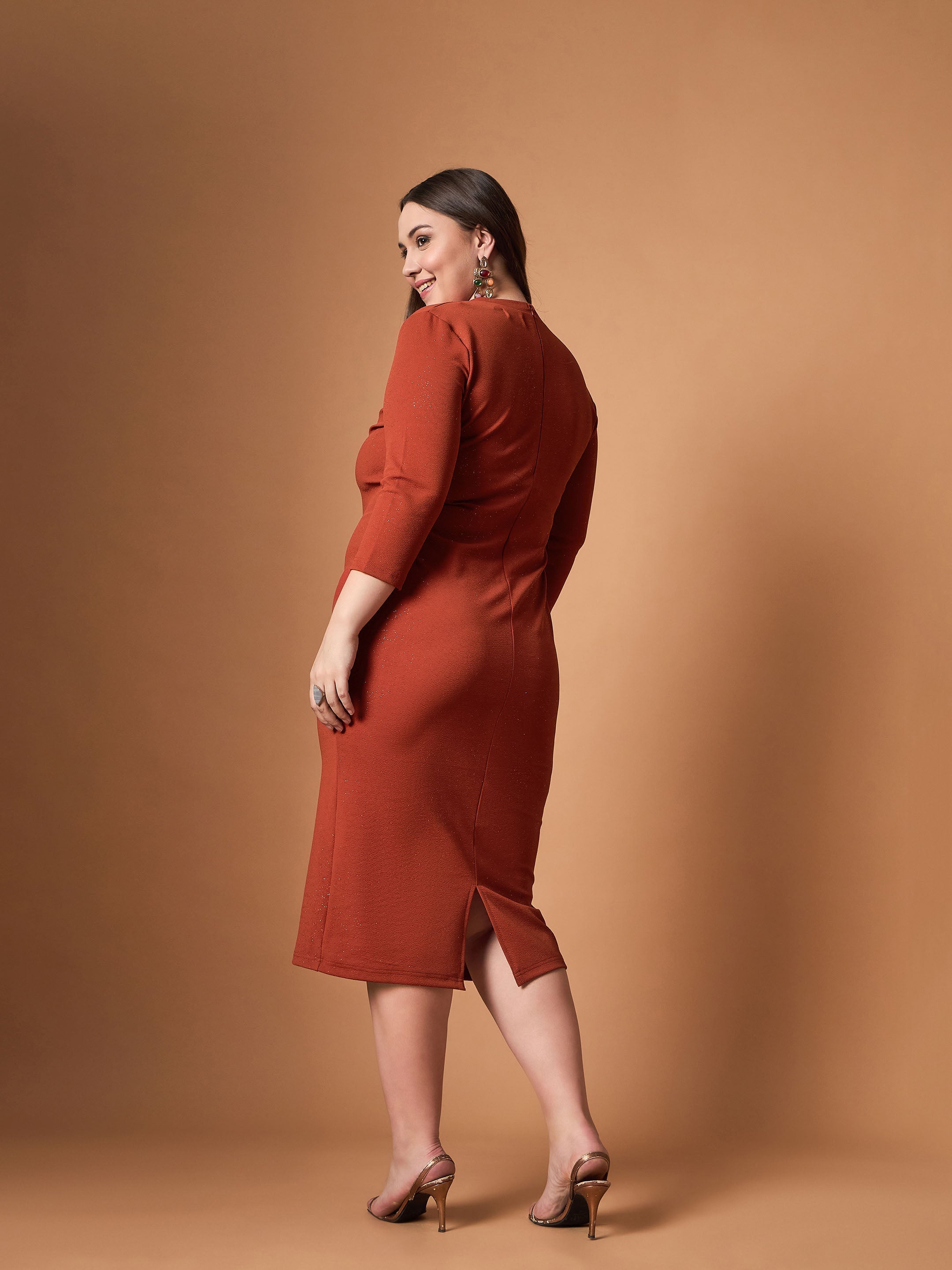 Women's Rust Solid Dress - Sassafras