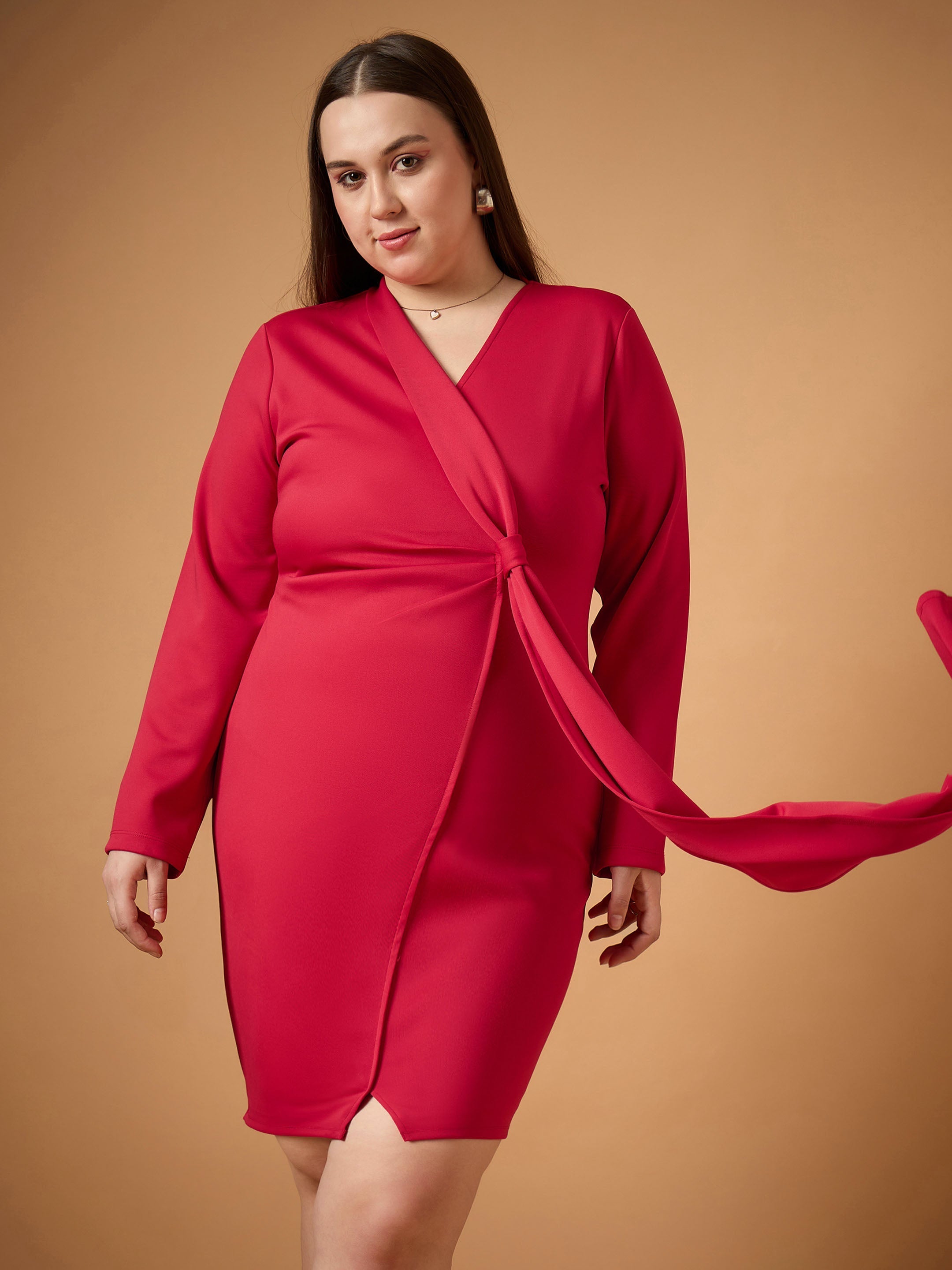 Women's Red Solid Dress - Sassafras