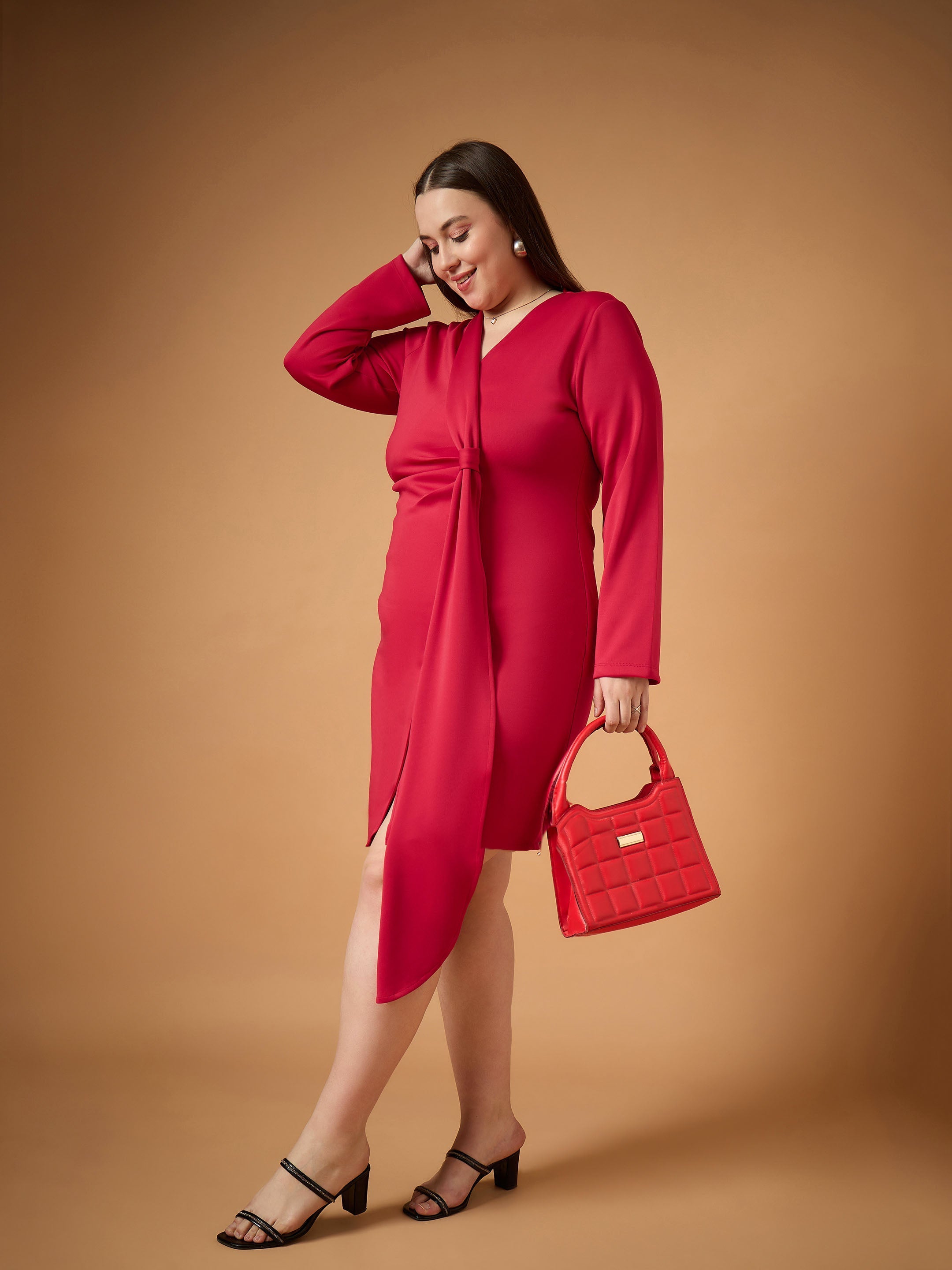 Women's Red Solid Dress - Sassafras