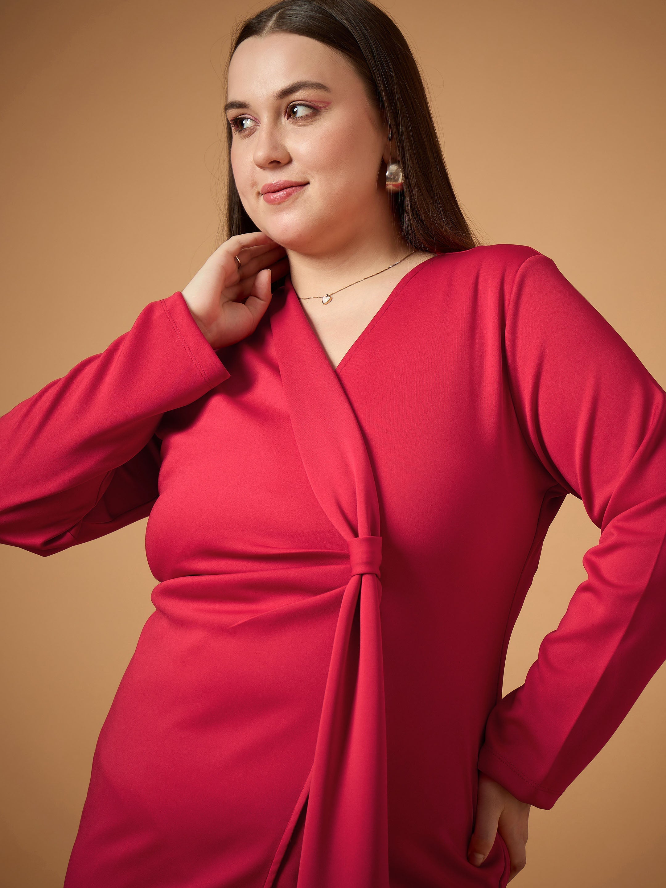 Women's Red Solid Dress - Sassafras