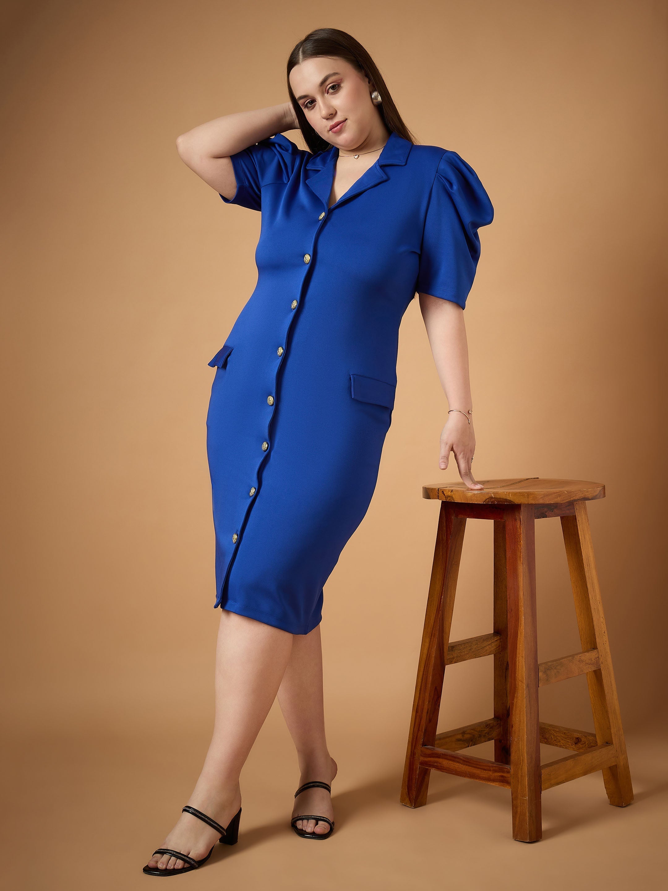 Women's Blue Solid Dress - Sassafras