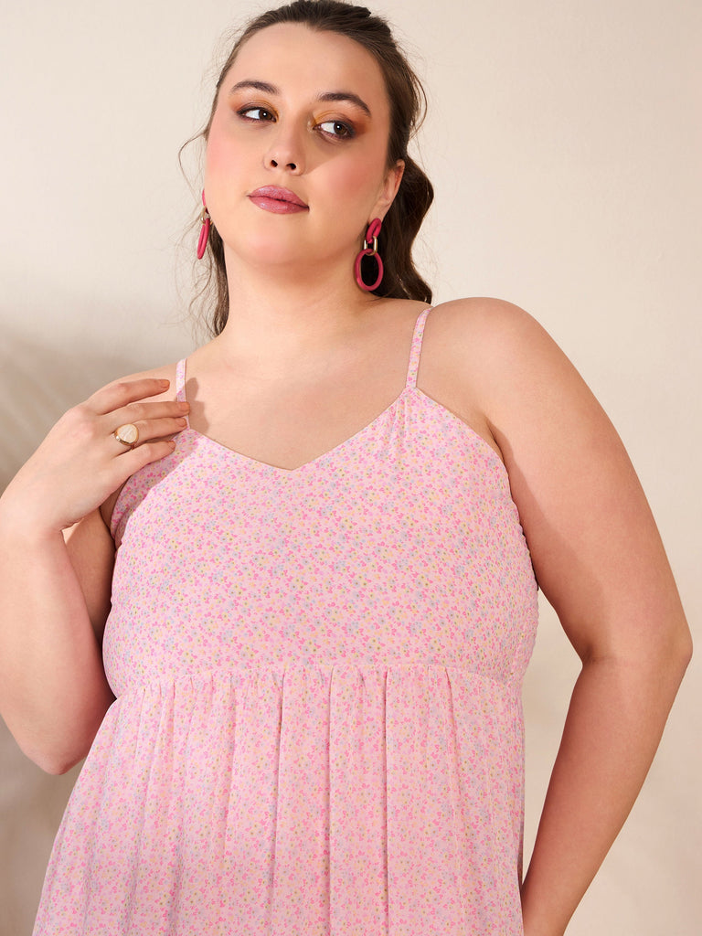Women's Pink Ditsy Floral Strappy Maxi Dre